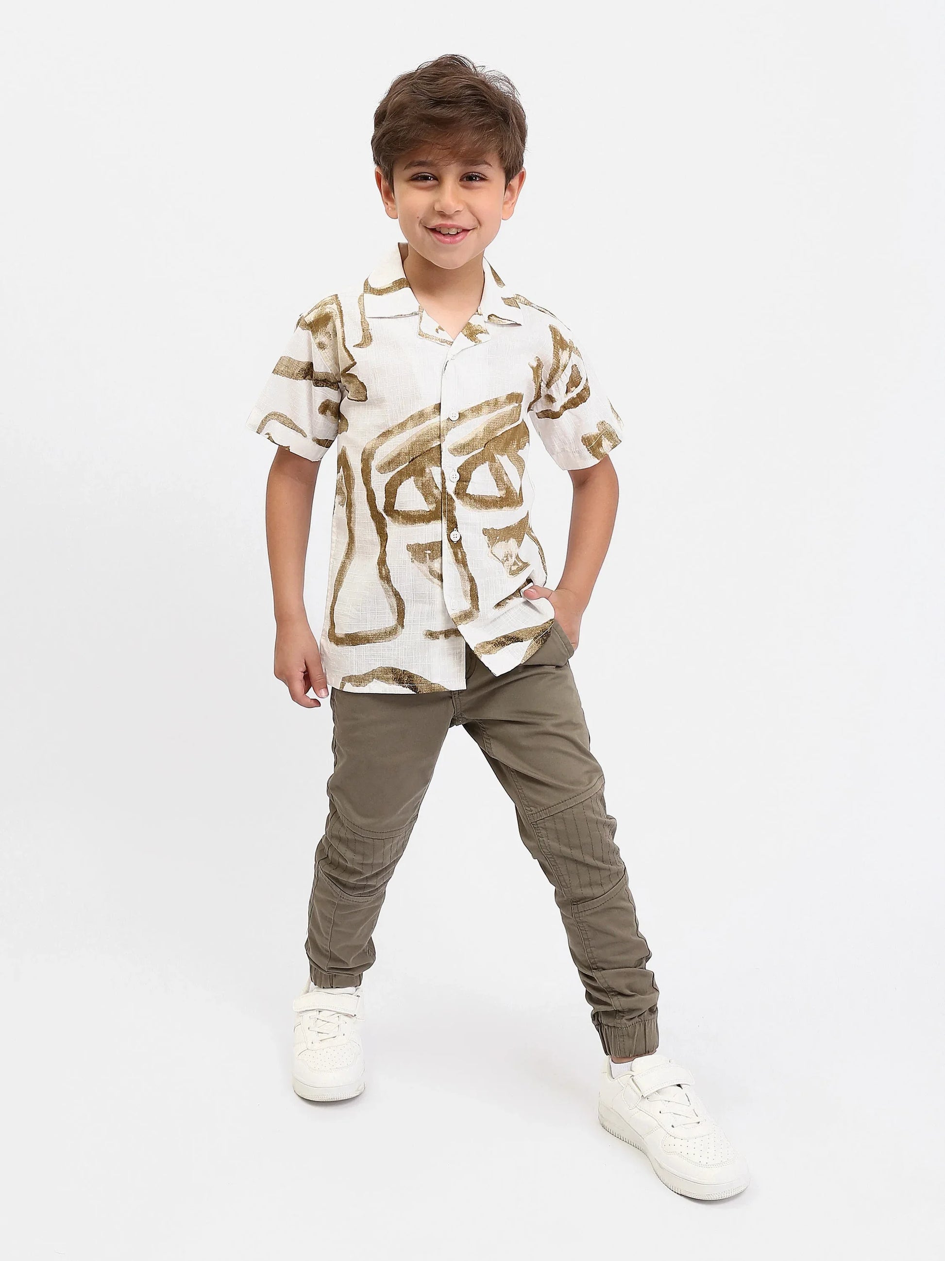 Chemise garçon à manches courtes imprimé abstrait – SSH25SAIC76484MB1 - Justyol
