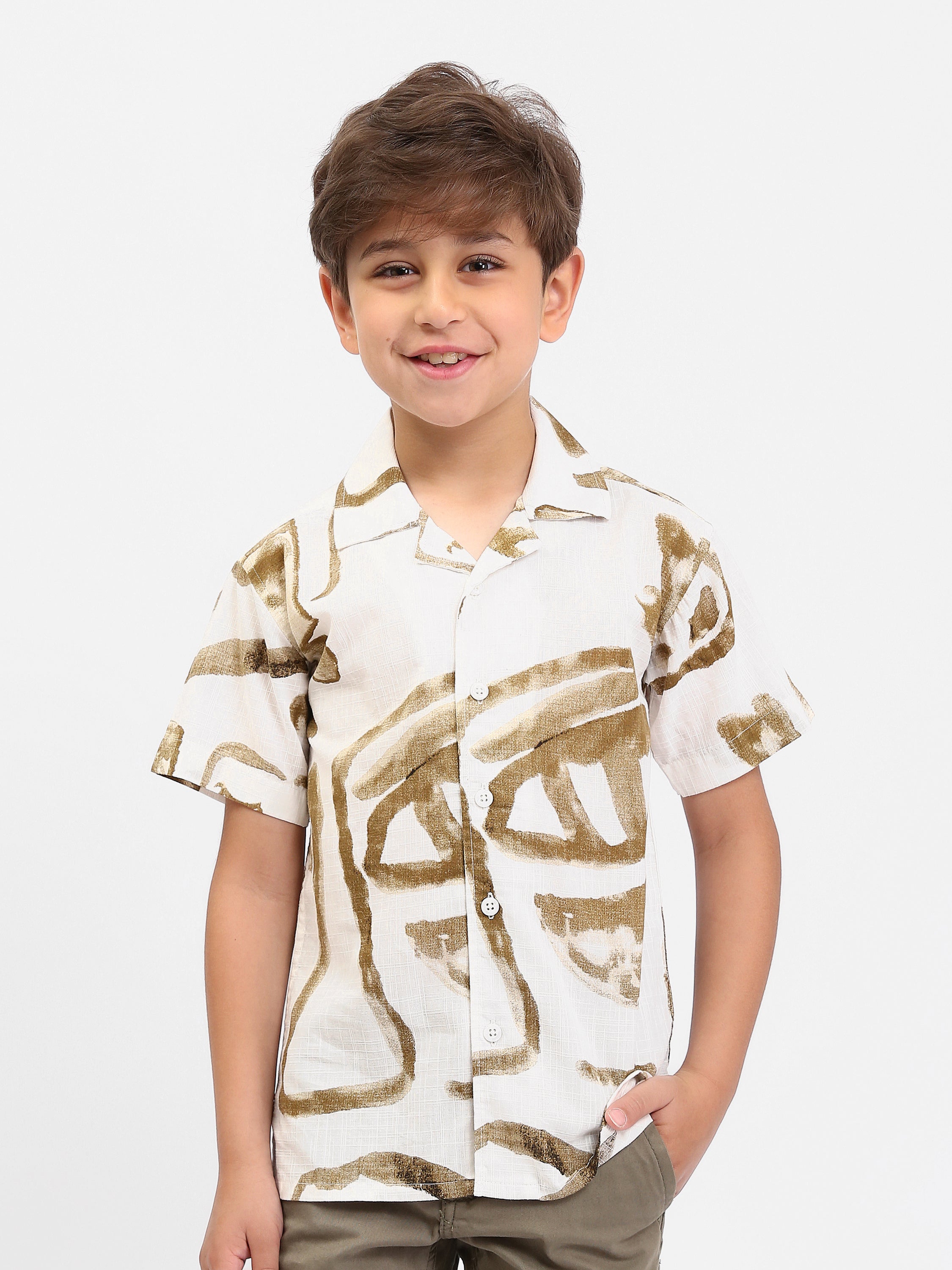 Chemise garçon à manches courtes imprimé abstrait – SSH25SAIC76484MB1