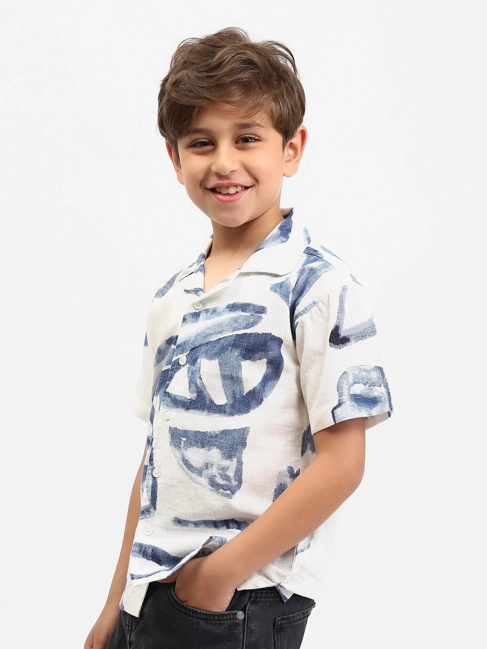 Chemise garçon à manches courtes imprimé abstrait – SSH25SAIC76484MB1 - Justyol