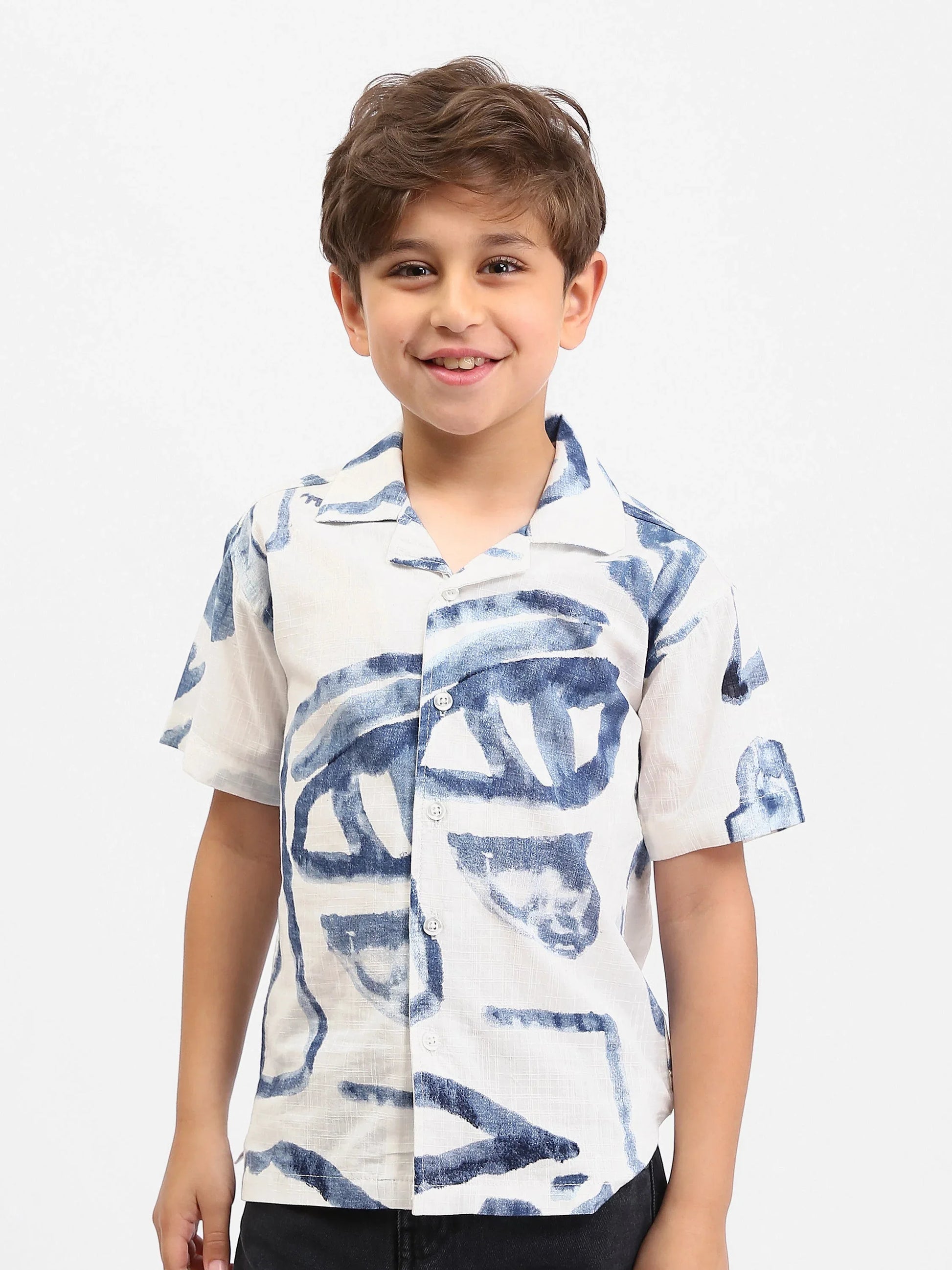 Chemise garçon à manches courtes imprimé abstrait – SSH25SAIC76484MB1 - Justyol