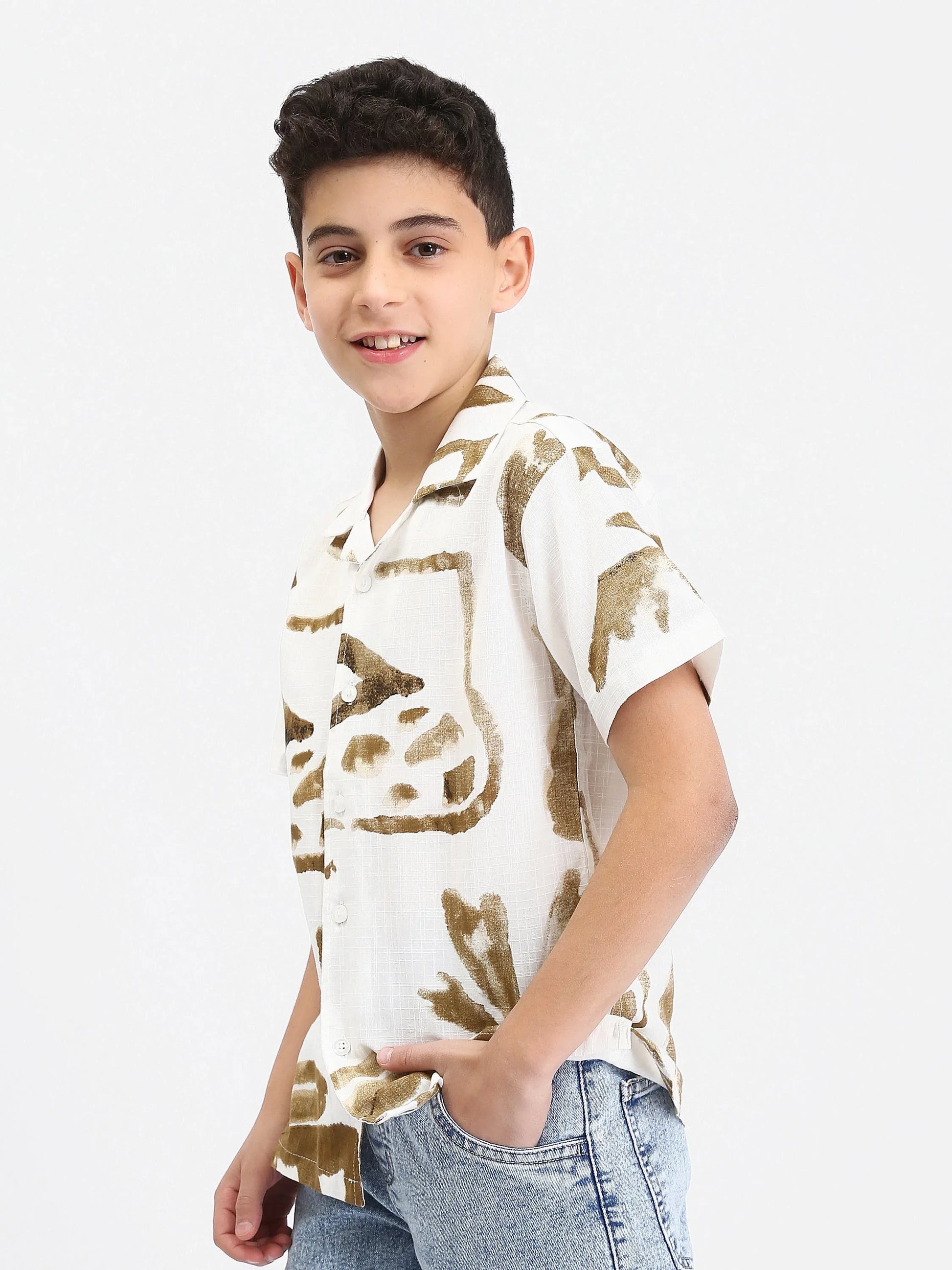 Chemise garçon ado à manches courtes imprimé abstrait – SSH25SAIC76484MJ1 - Justyol