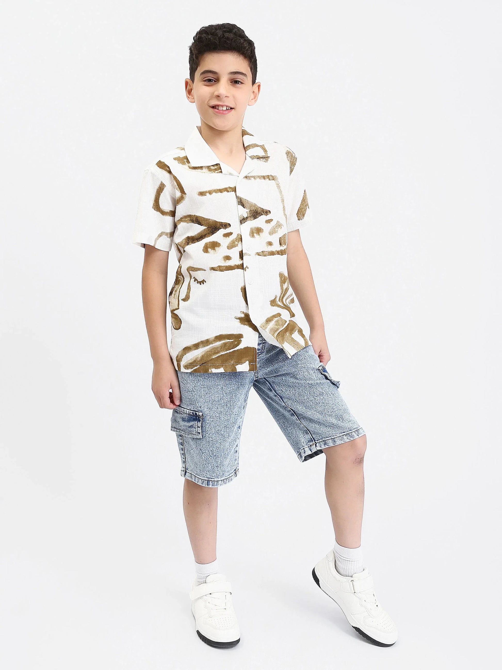 Chemise garçon ado à manches courtes imprimé abstrait – SSH25SAIC76484MJ1 - Justyol