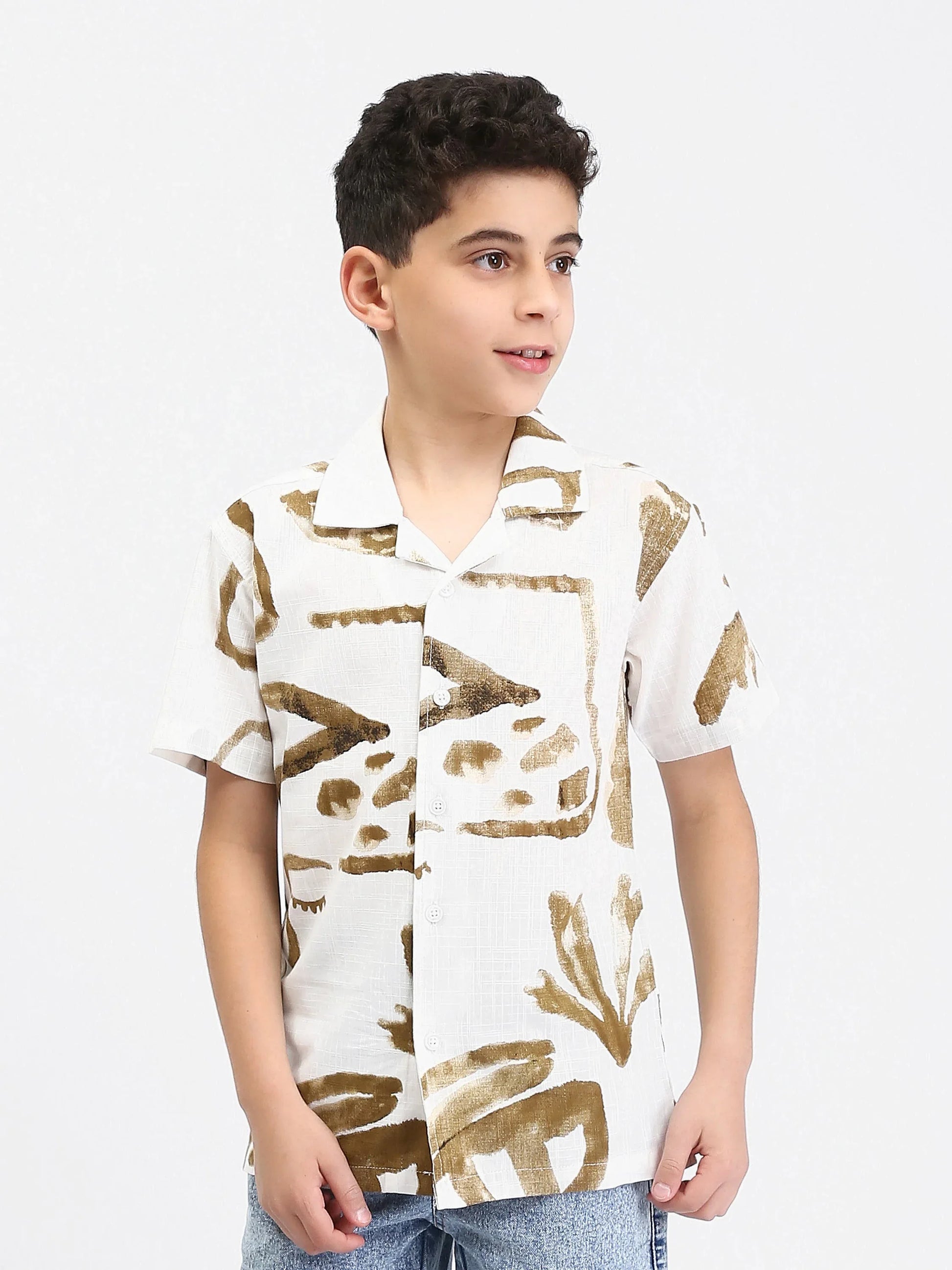 Chemise garçon ado à manches courtes imprimé abstrait – SSH25SAIC76484MJ1 - Justyol