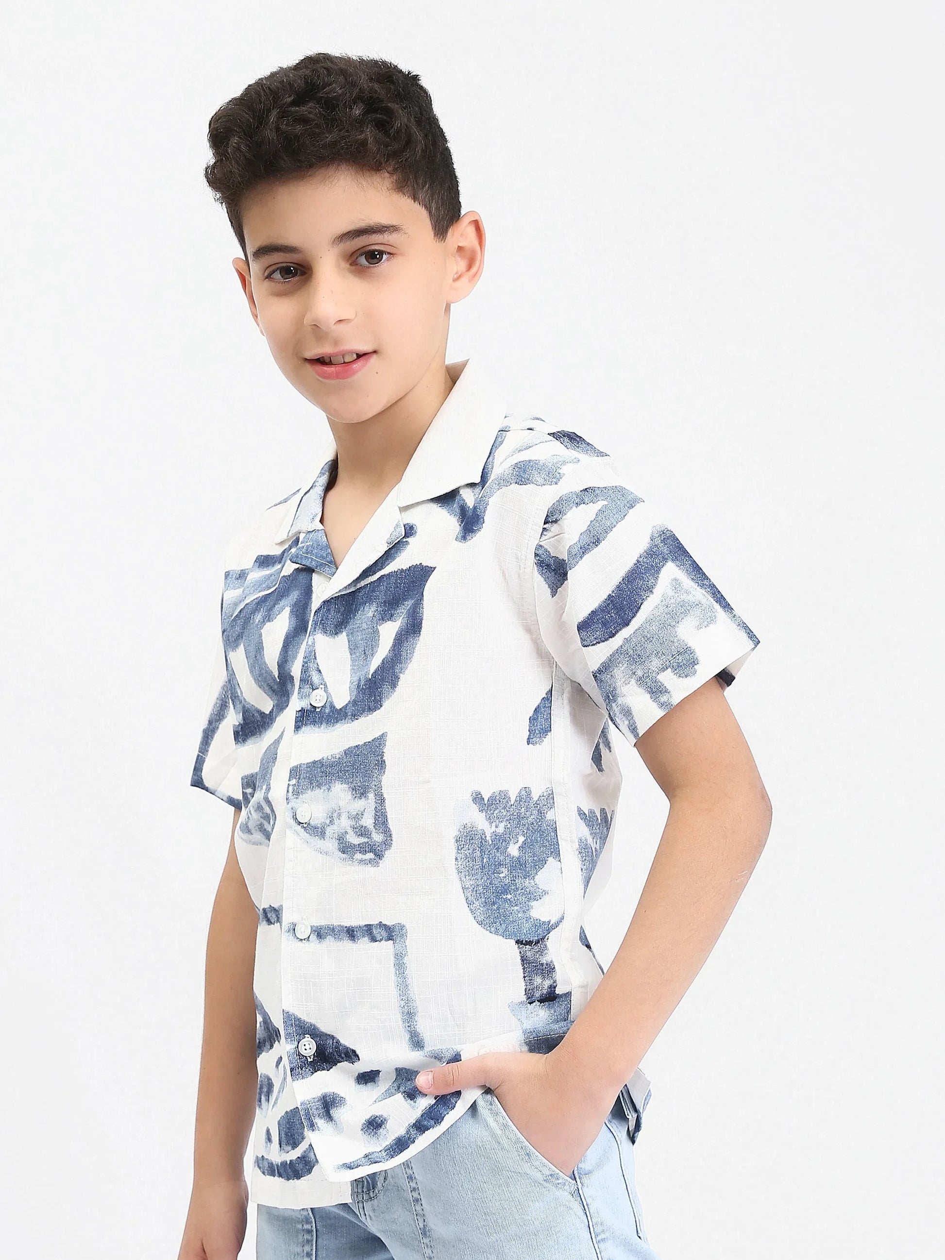 Chemise garçon ado à manches courtes imprimé abstrait – SSH25SAIC76484MJ1 - Justyol