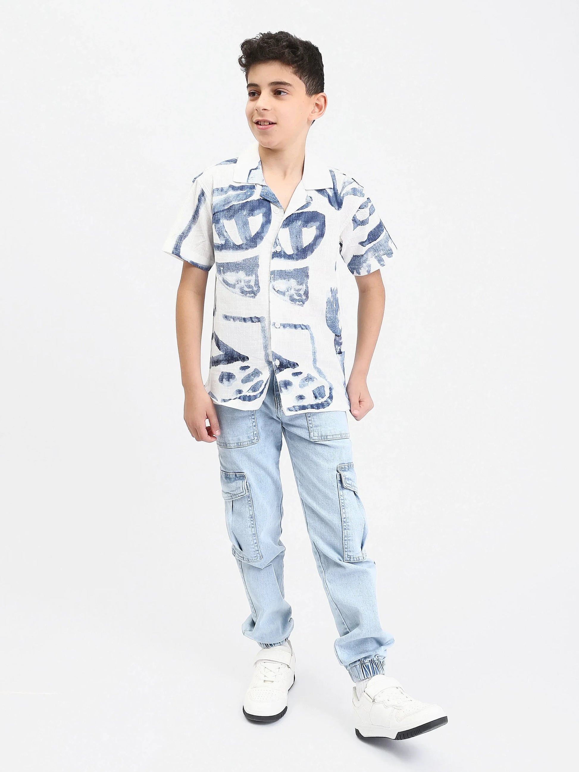 Chemise garçon ado à manches courtes imprimé abstrait – SSH25SAIC76484MJ1 - Justyol