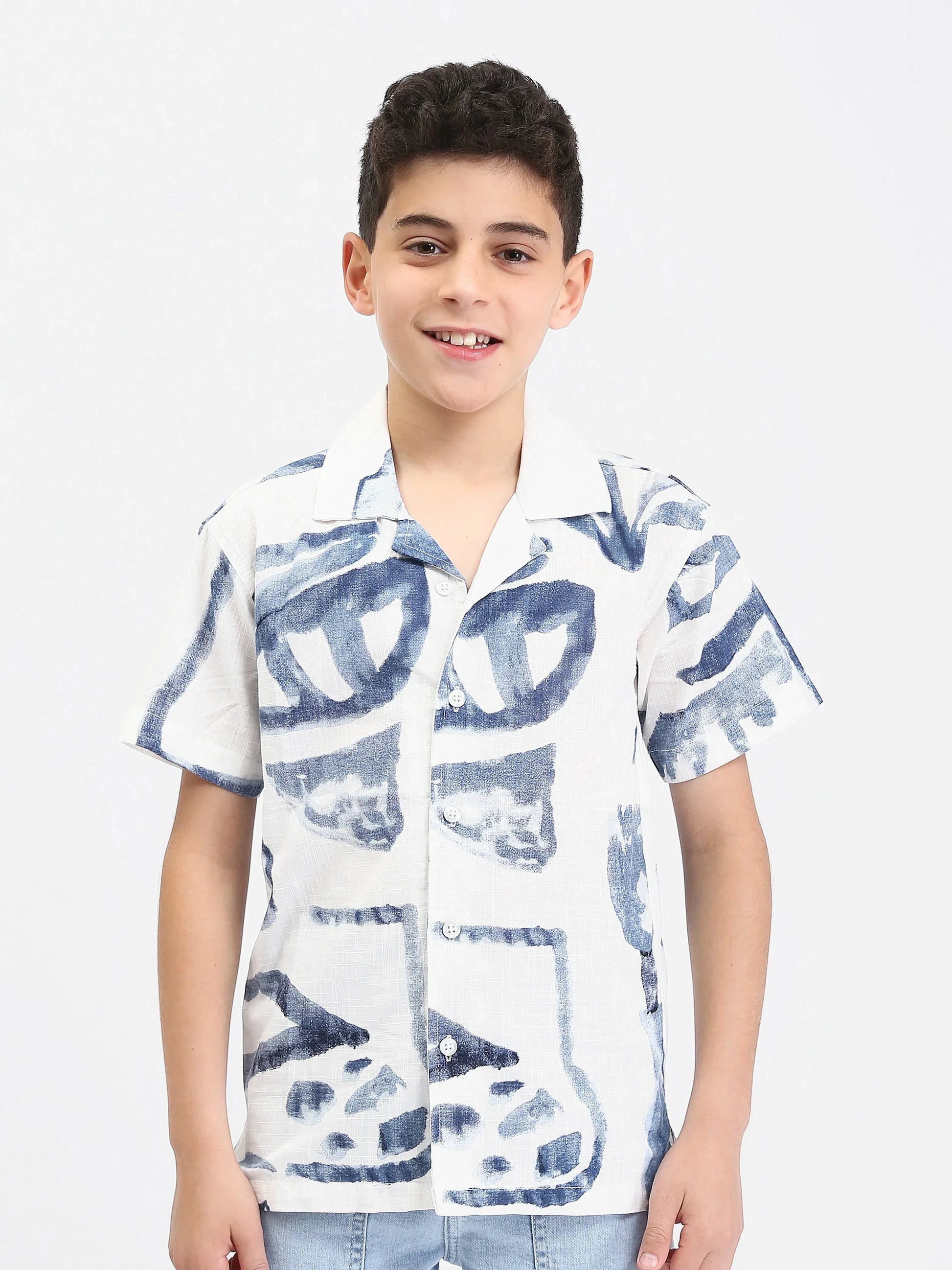 Chemise garçon ado à manches courtes imprimé abstrait – SSH25SAIC76484MJ1 - Justyol