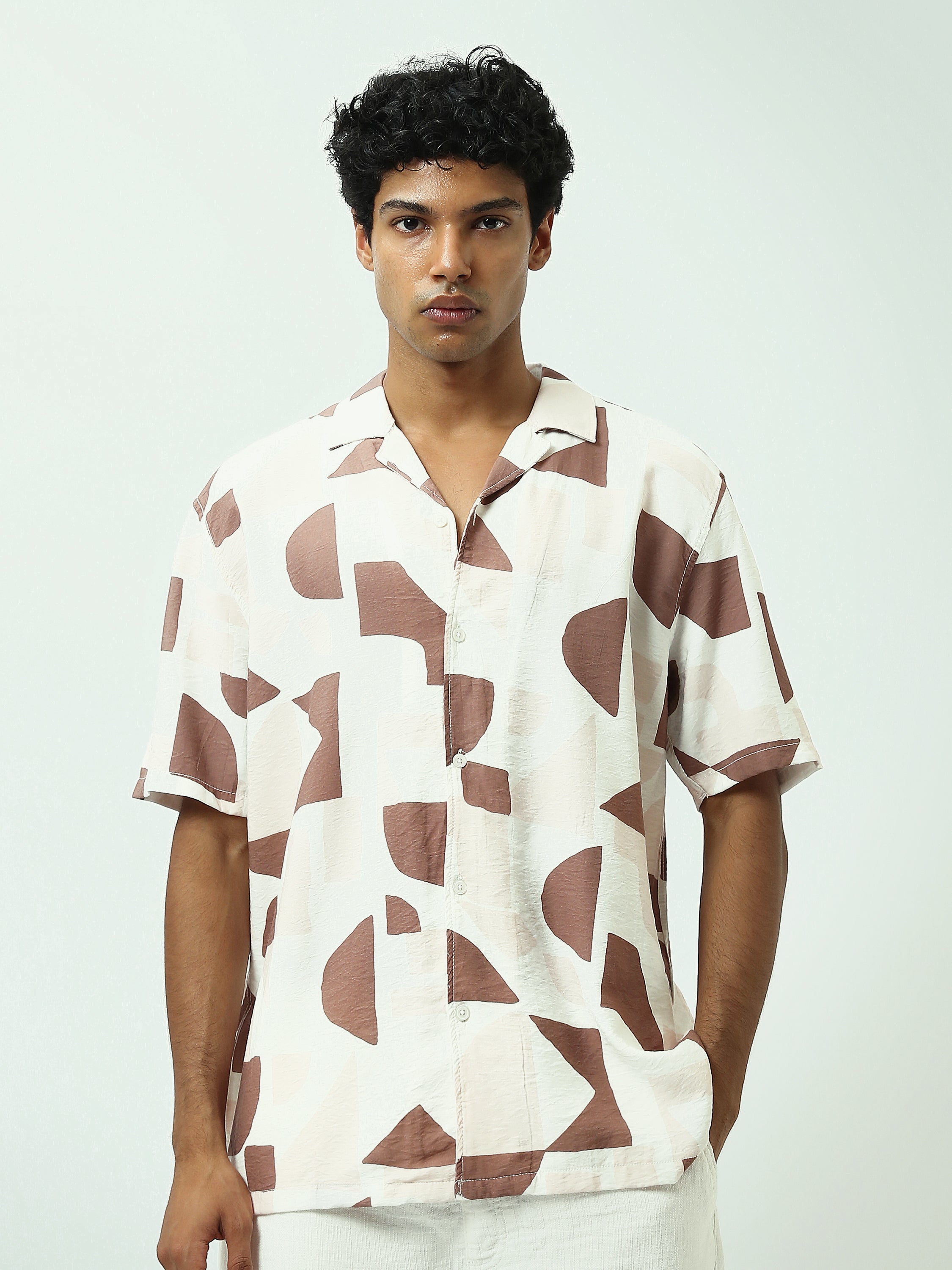 T-shirt pour hommes orné de motifs modernes et impression géométrique - SSH25SARC16166TM1