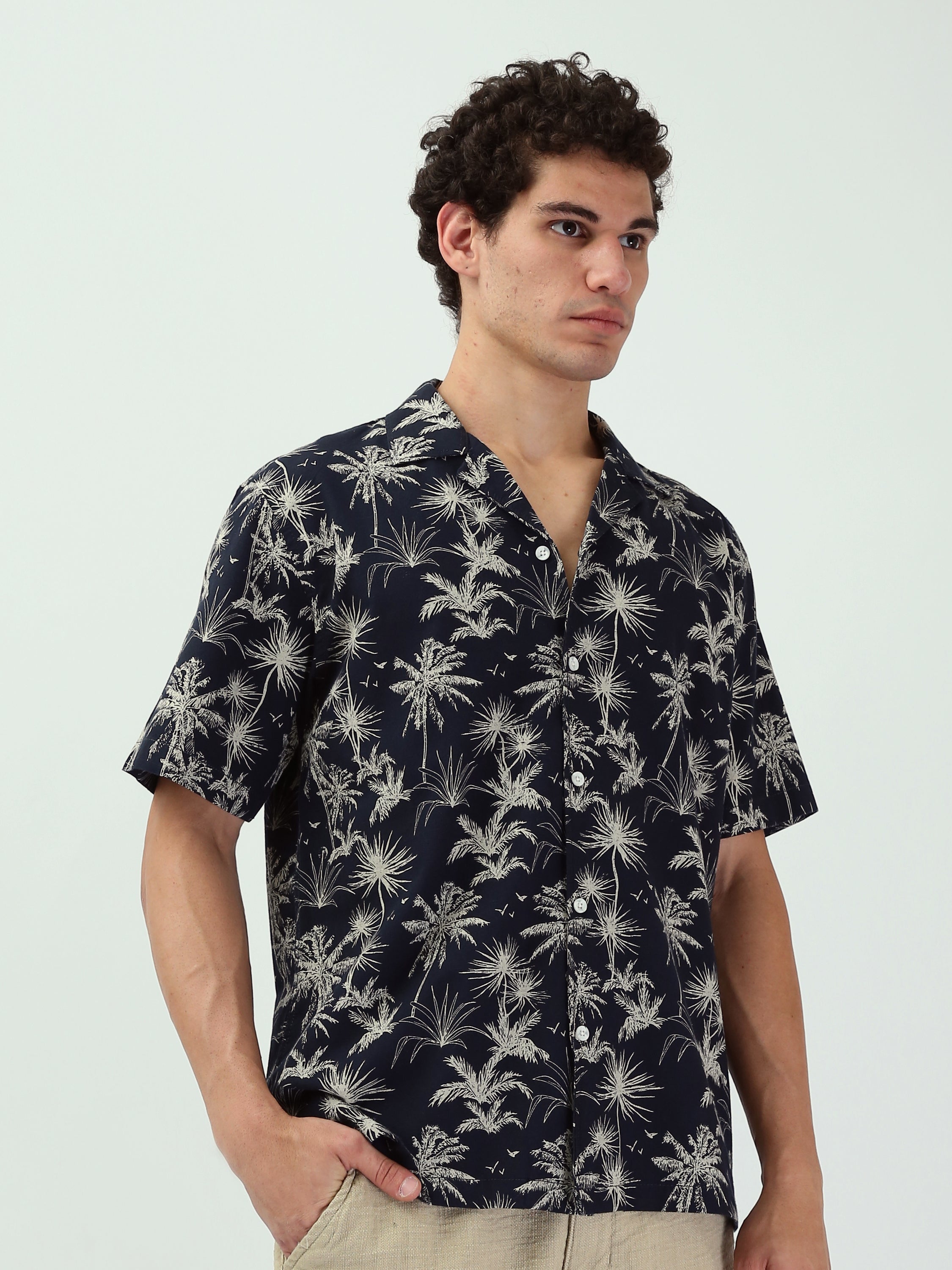 Chemise pour homme à manches courtes ornée de palmiers - SSH25SASC16133TM1