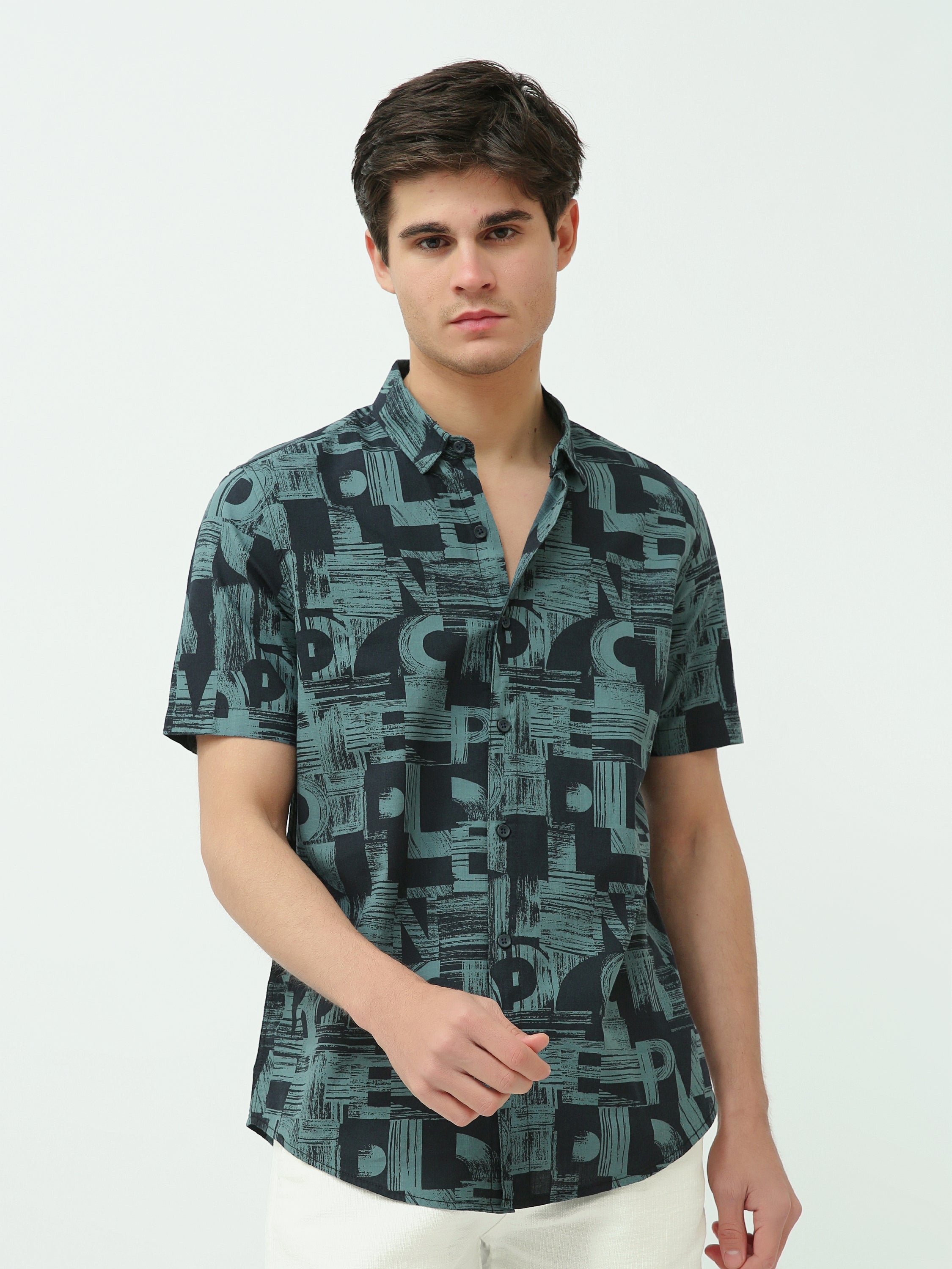 Chemise Homme à Imprimé Géométrique Bleu -SSH25SASR16113TM1