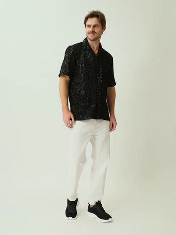 Chemise Homme Ajourée Texturée à Manches Courtes - SSH25SBCC16161TM1