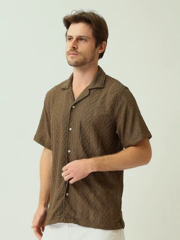 Chemise Homme en Maille Ajourée à Manches Courtes - SSH25SJCC16160TM1