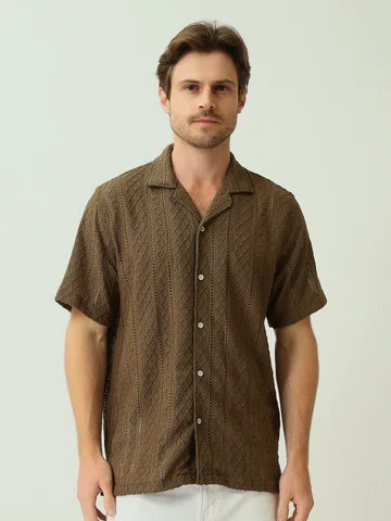Chemise Homme en Maille Ajourée à Manches Courtes - SSH25SJCC16160TM1