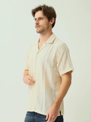 Chemise Homme en Maille Ajourée à Manches Courtes - SSH25SJCC16160TM1