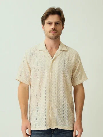 Chemise Homme en Maille Ajourée à Manches Courtes - SSH25SJCC16160TM1