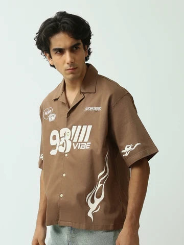Chemise Homme Manches Courtes à Imprimé Flamme – Style Urbain - SSH25SPCC16176TM1