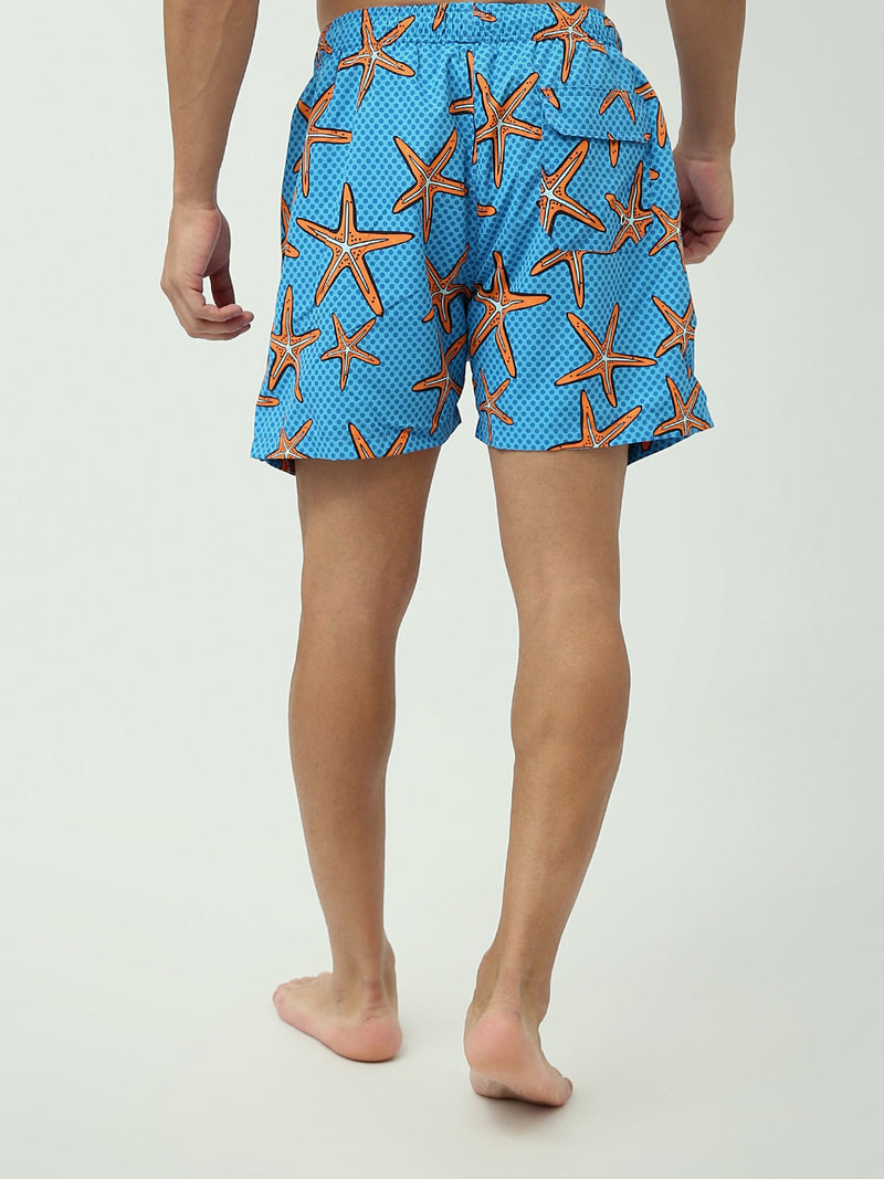 Short de bain pour homme avec couleurs vives et motif d'étoiles de mer – Idéal pour la baignade et la plage - SWO24SSAE11412TM1