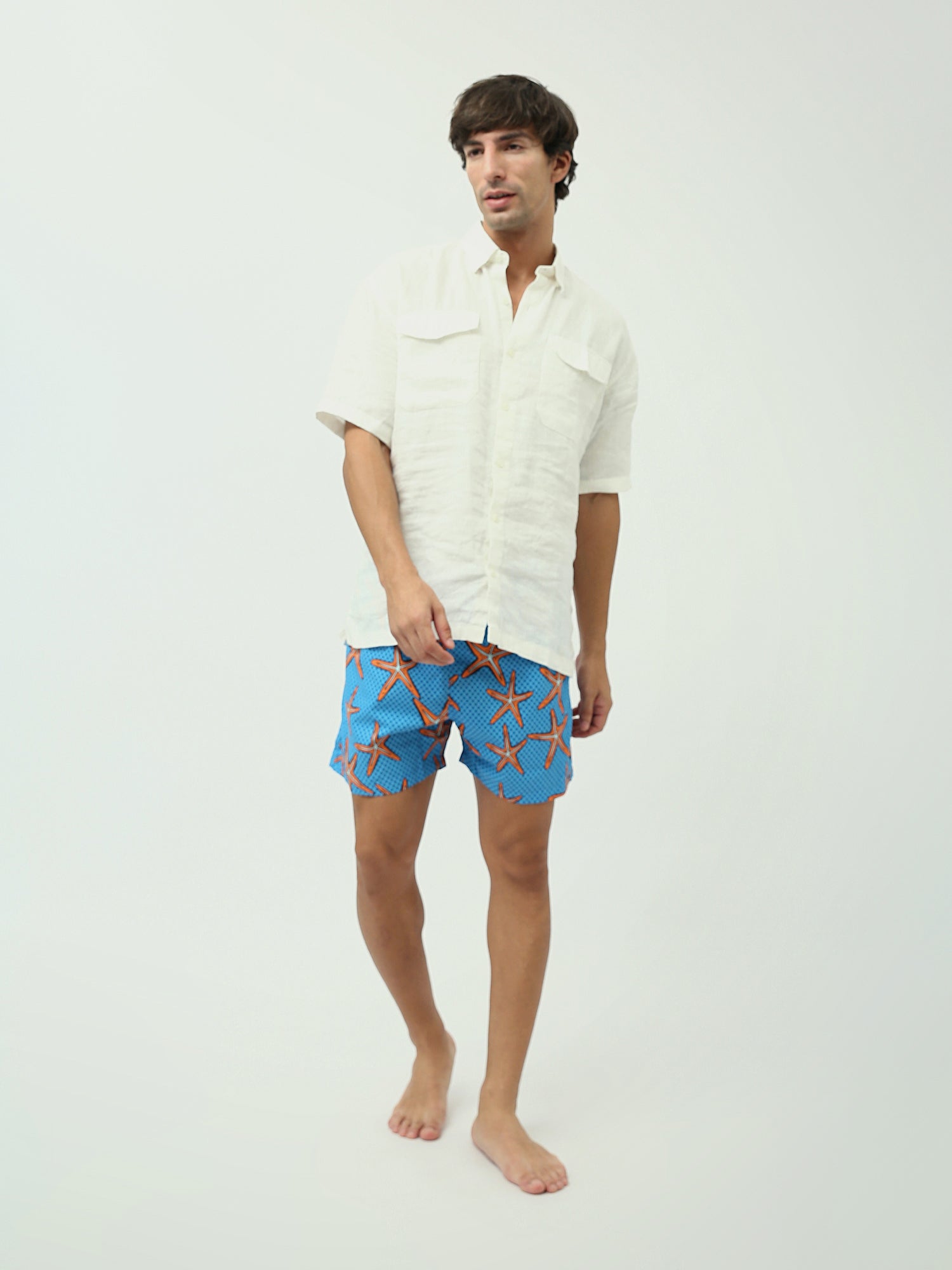 Short de bain pour homme avec couleurs vives et motif d'étoiles de mer – Idéal pour la baignade et la plage - SWO24SSAE11412TM1