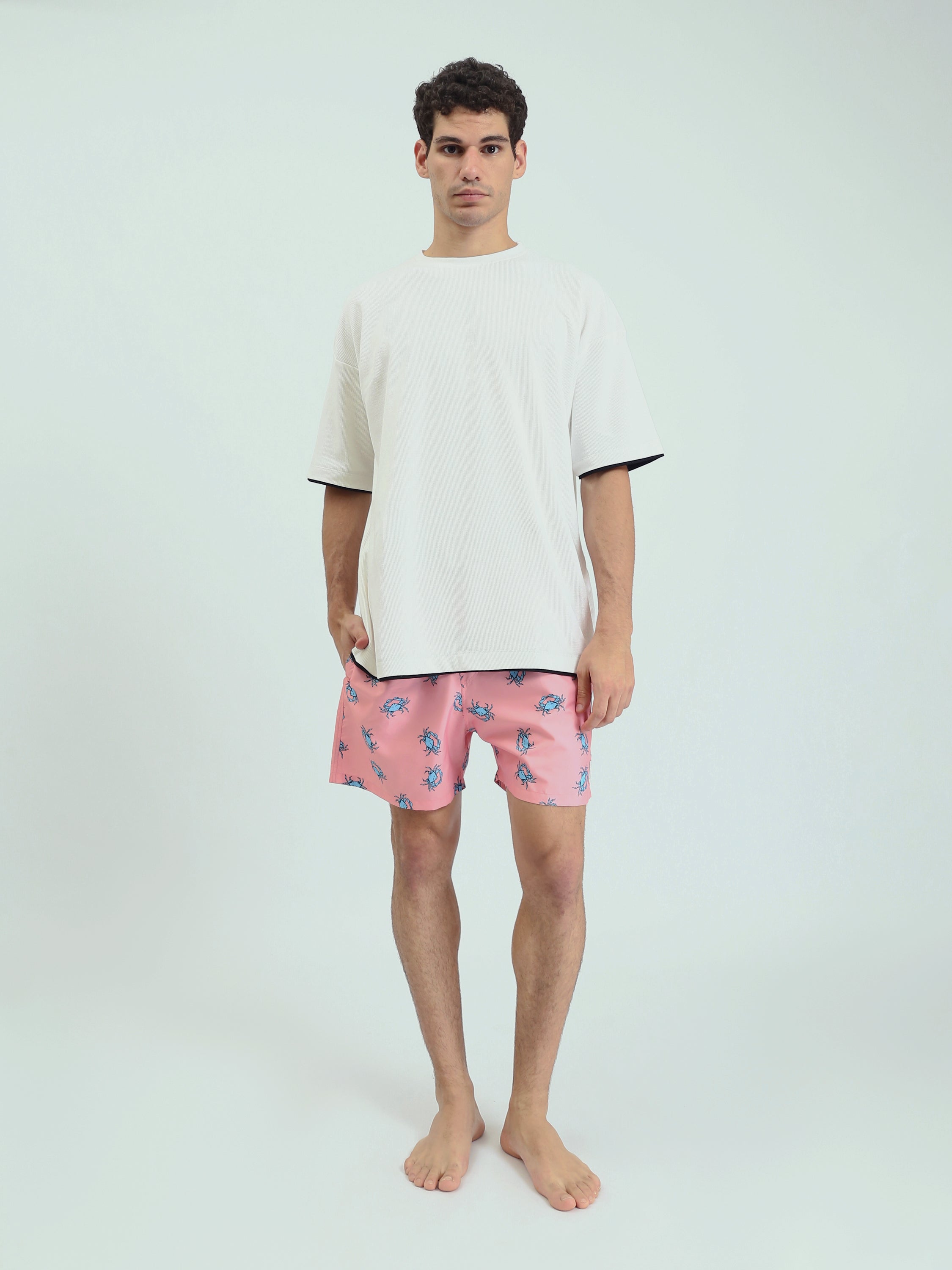 Short de Bain Homme Corail à Imprimé Crabe – Style Estival et Confortable - SWO24SSAE11429TM1