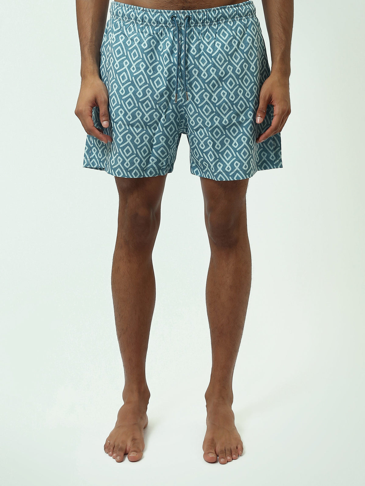 Short de Bain Homme à Motif Géométrique et Taille Ajustable - SWO25SSAE11438TM1