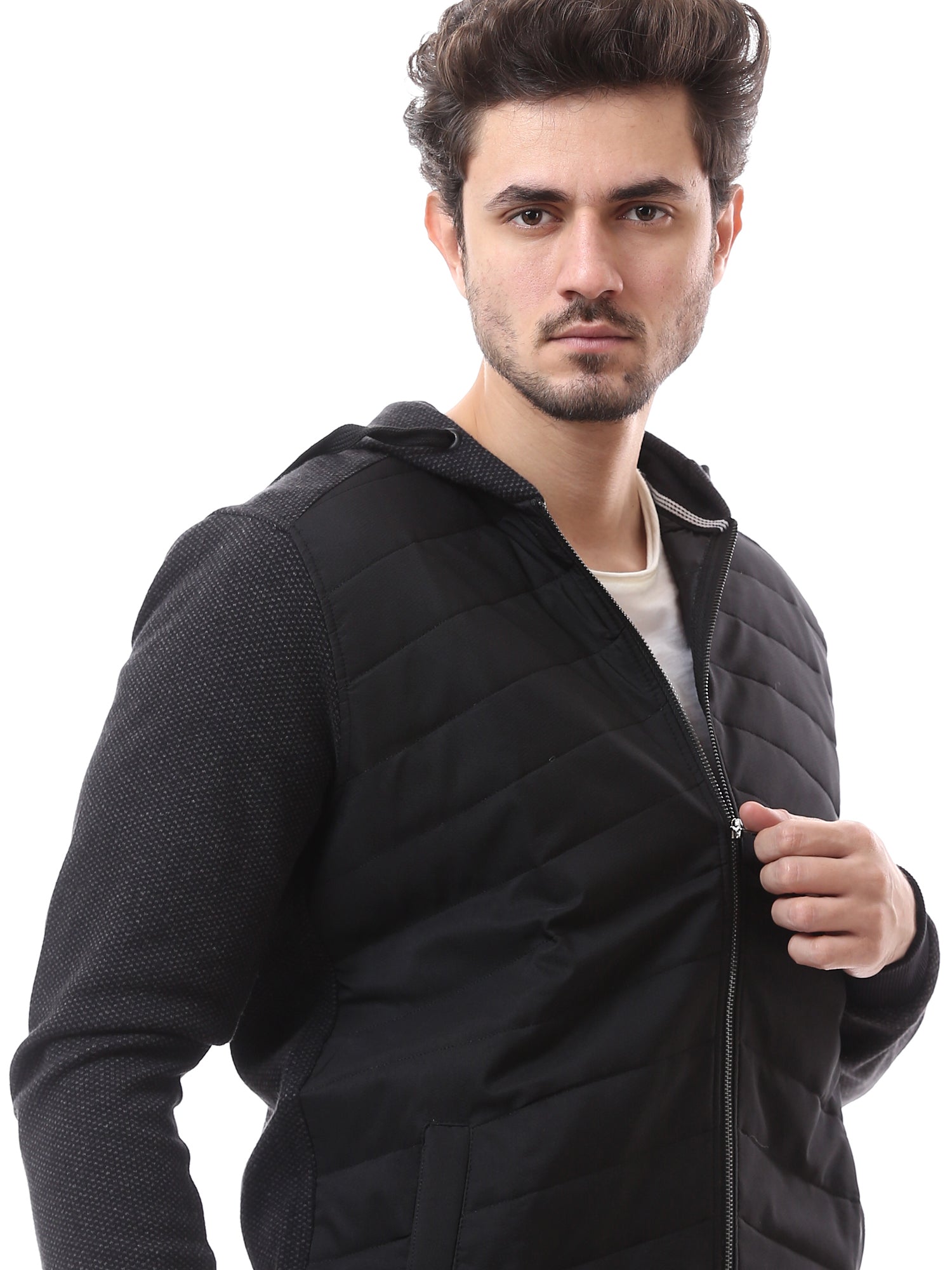 Sweat-shirt homme matelassé avec fermeture zippée et capuche – SWS23WCOT26800TM1