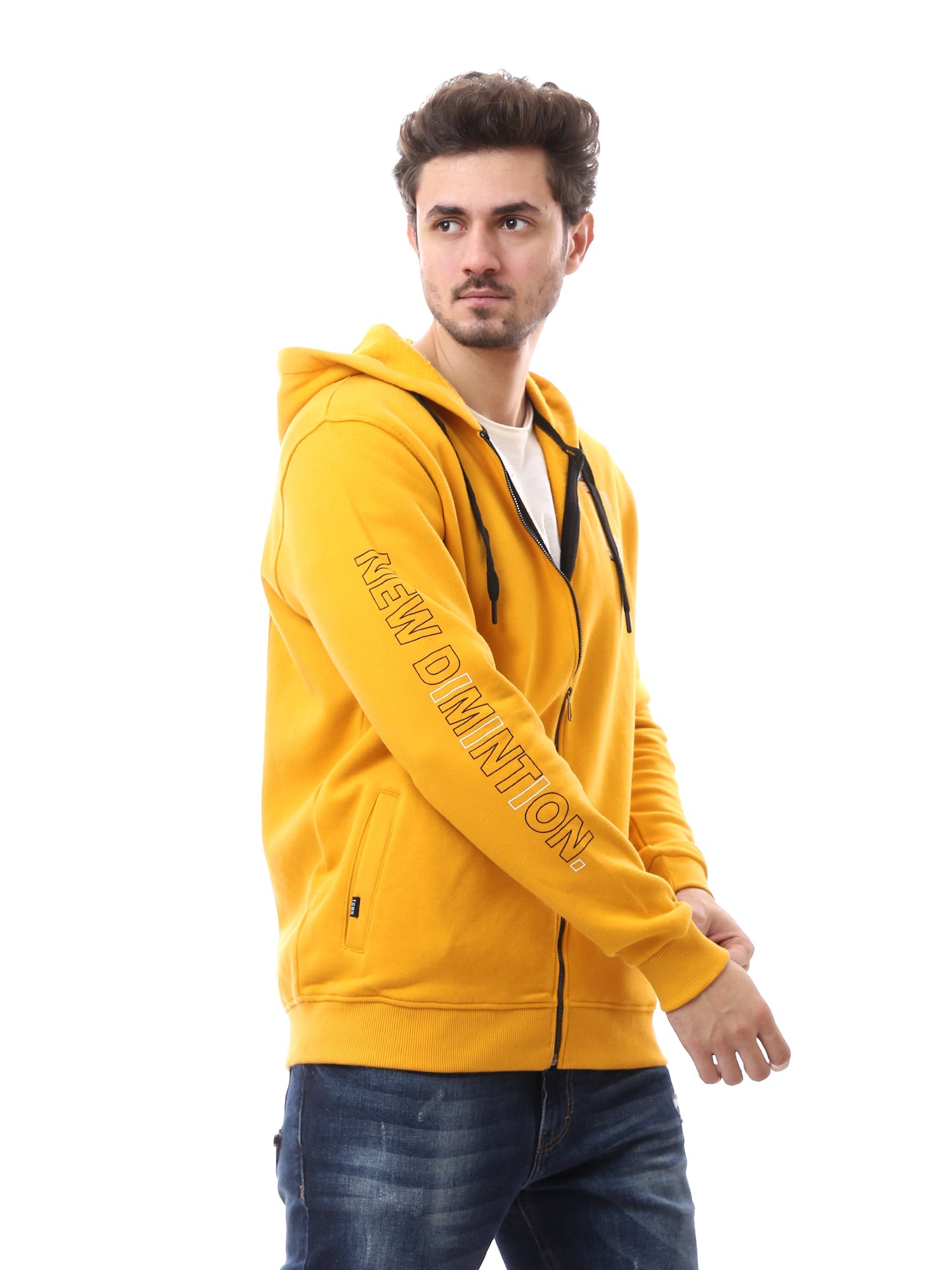 Sweat-shirt homme zippé en jaune moutarde tendance – SWS23WMIL26801TM1