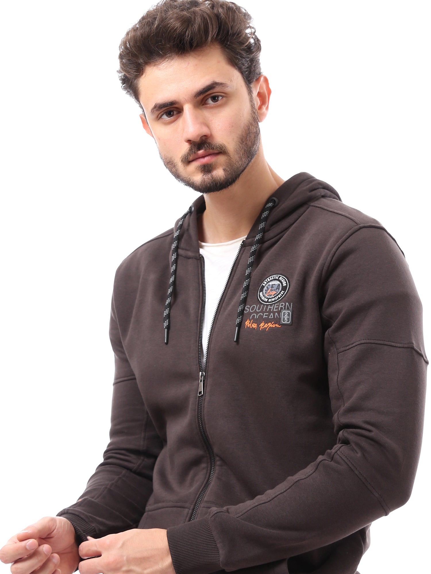 Sweat à Capuche Homme Zippé Marron – Style Casual Confortable - SWS23WMIL26804TM1