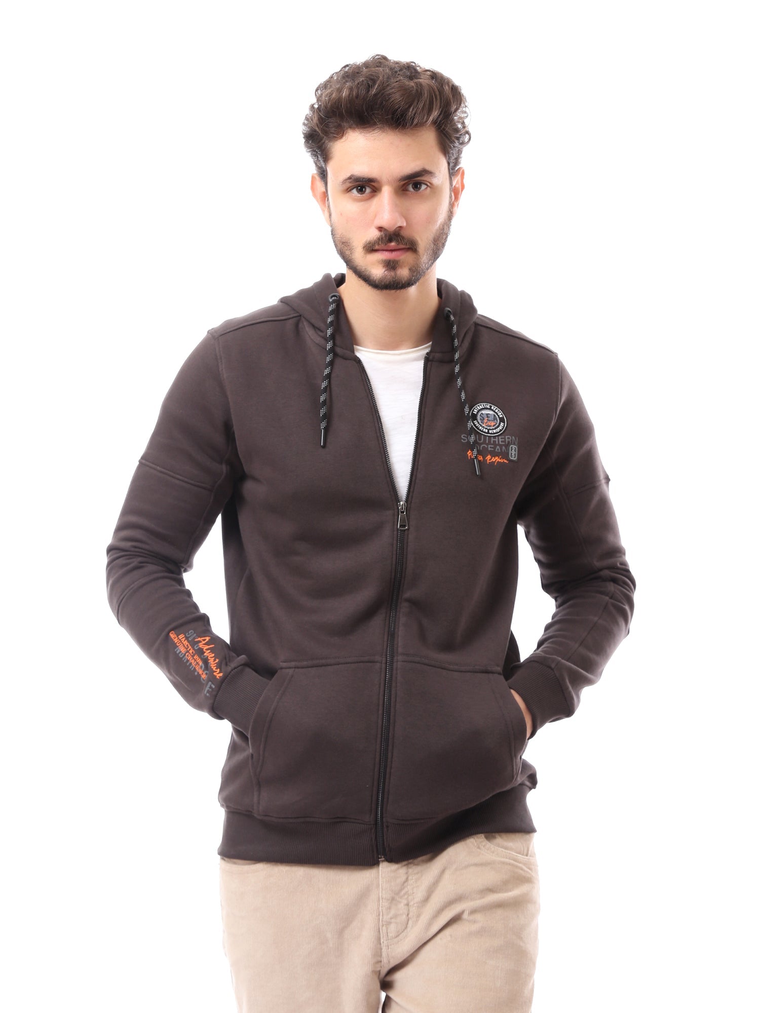 Sweat à Capuche Homme Zippé Marron – Style Casual Confortable - SWS23WMIL26804TM1
