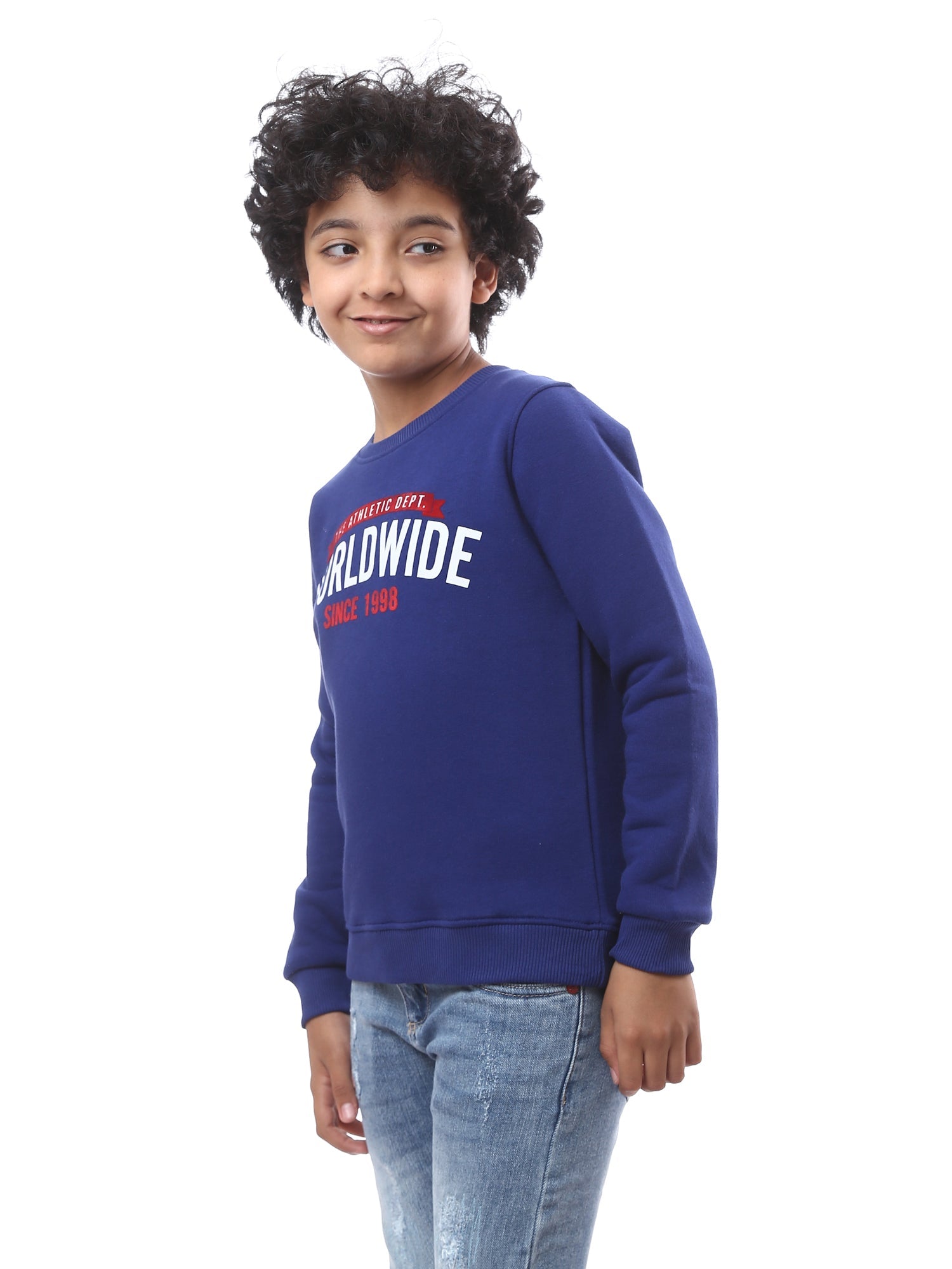 Sweat-shirt bleu encre garçon avec imprimé "WORLDWIDE" – Style sportif et confortable - SWS23WMIL31419TB1