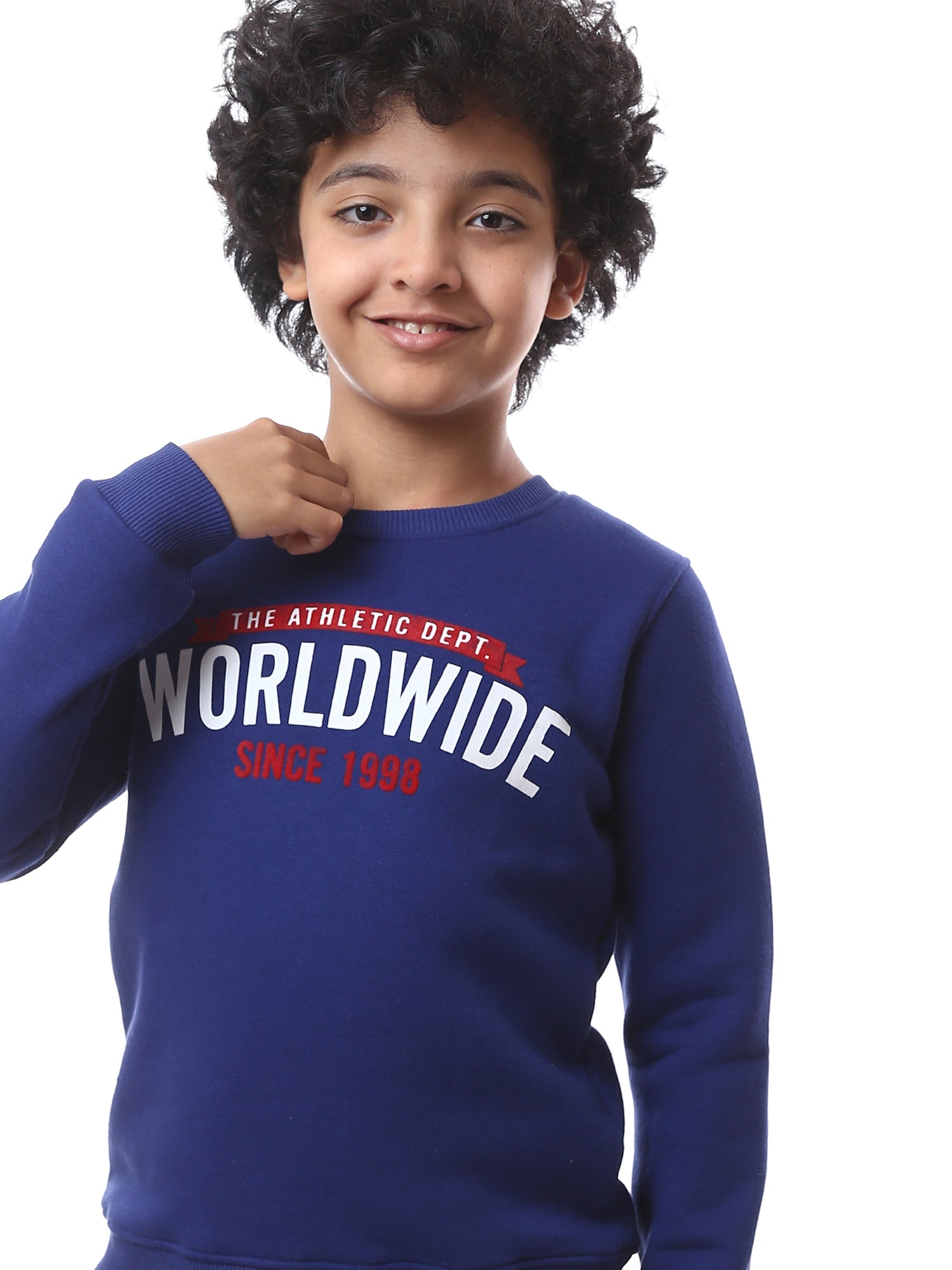 Sweat-shirt bleu encre garçon avec imprimé "WORLDWIDE" – Style sportif et confortable - SWS23WMIL31419TB1