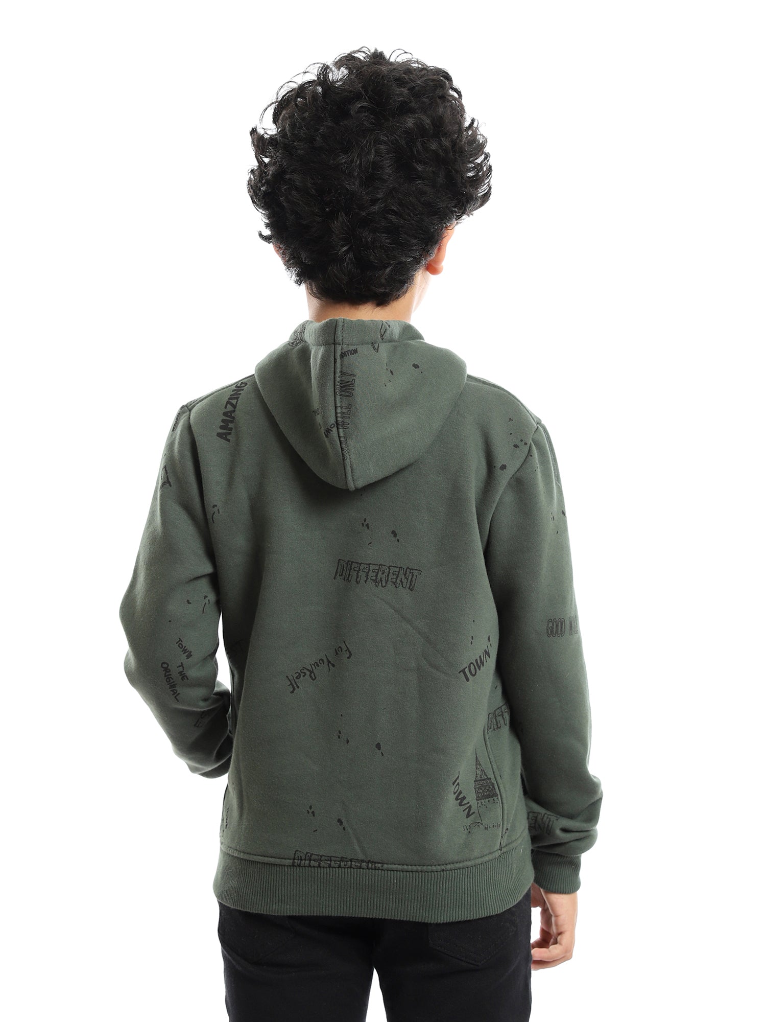 Sweat à capuche olive garçon avec imprimé créatif – Style urbain et confortable - SWS23WMIL31440TB1