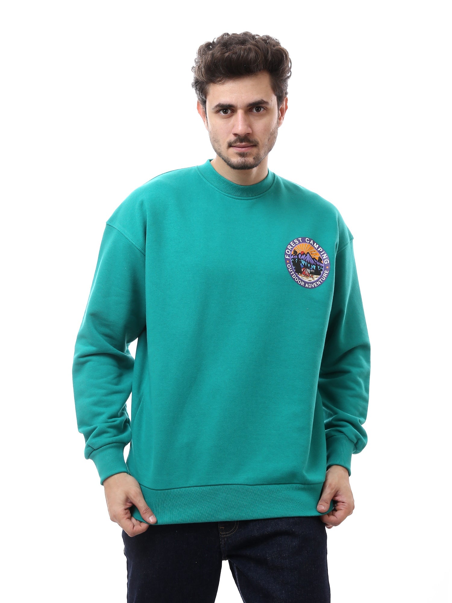 Sweatshirt homme vert avec imprimé unique - SWS24WRNL26049TM1