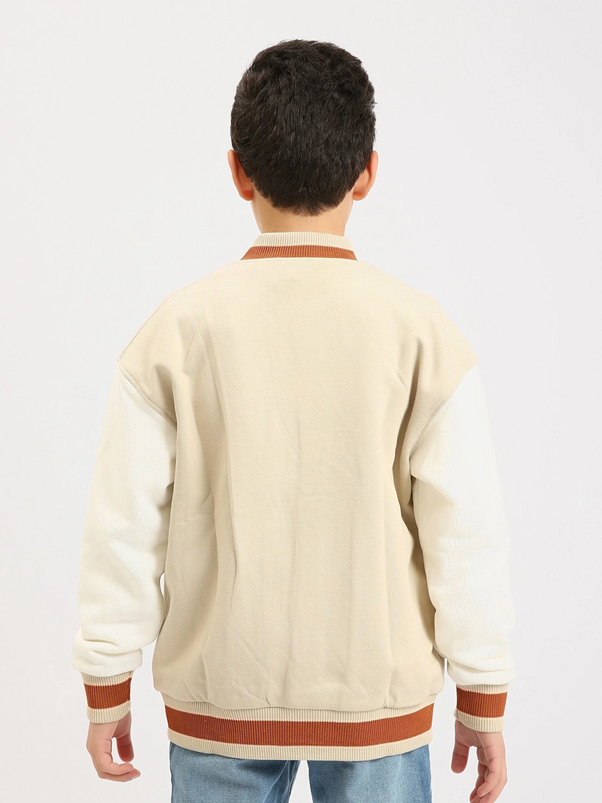 Veste teddy garçon ado à boutons-pression, style varsity, patchs “H” et finitions contrastées - SWS25WBNS76026MJ1 - Justyol