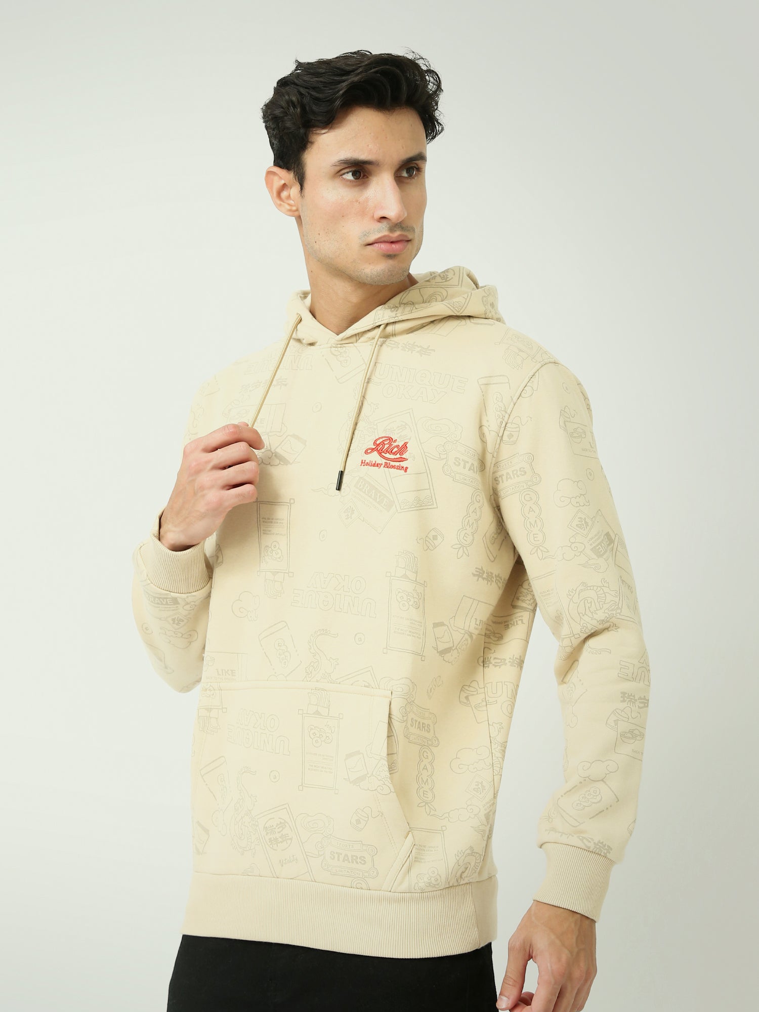 Sweatshirt pour homme avec capuche au design unique - Beige - SWS25WHAK26260TM1