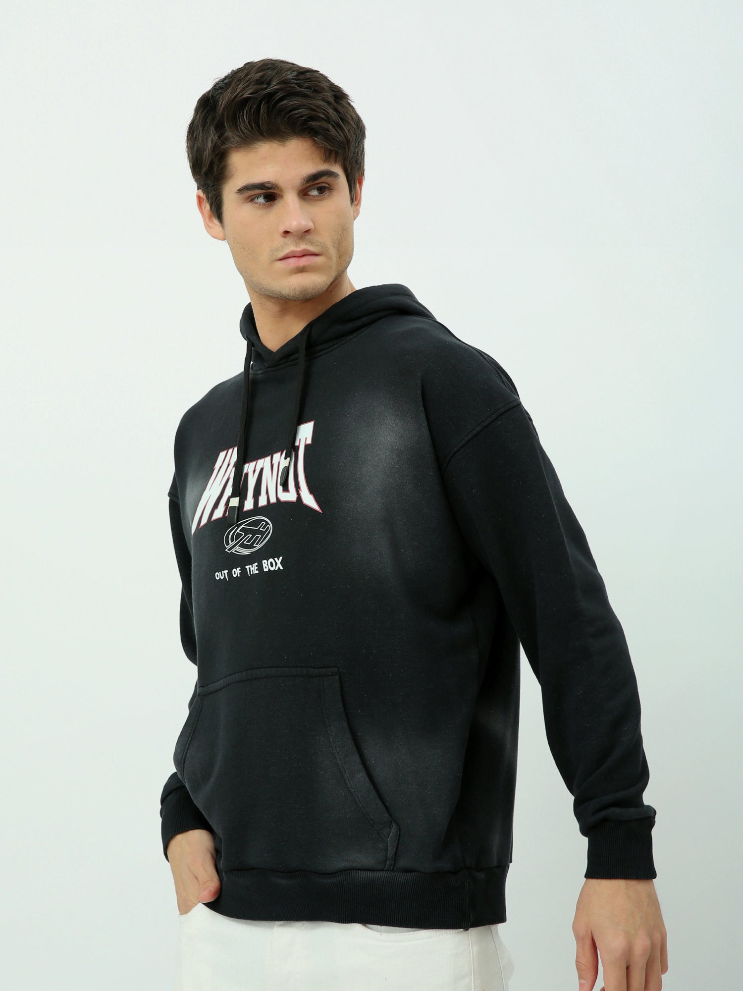 Sweat à Capuche Homme Noir Imprimé – Style Urbain Décontracté - SWS25WHIK26353TM1