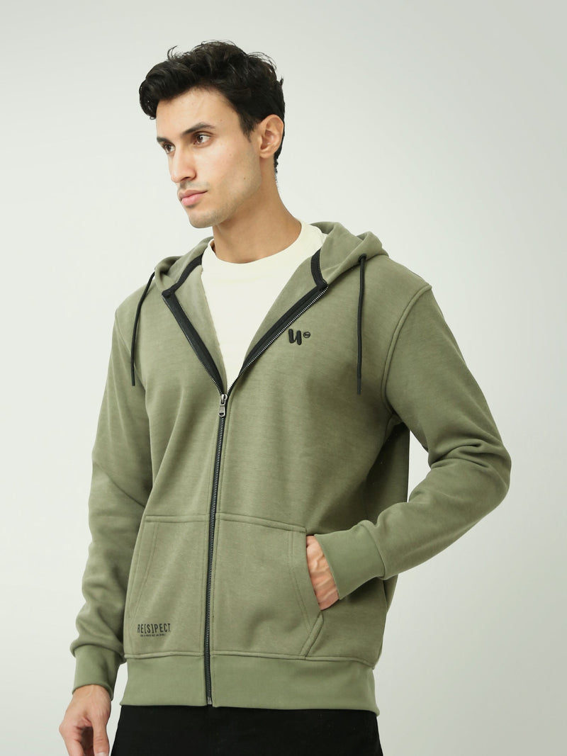 Sweat à Capuche Homme Vert Olive Zippé – Style Casual Urbain - SWS25WHNK26265TM1