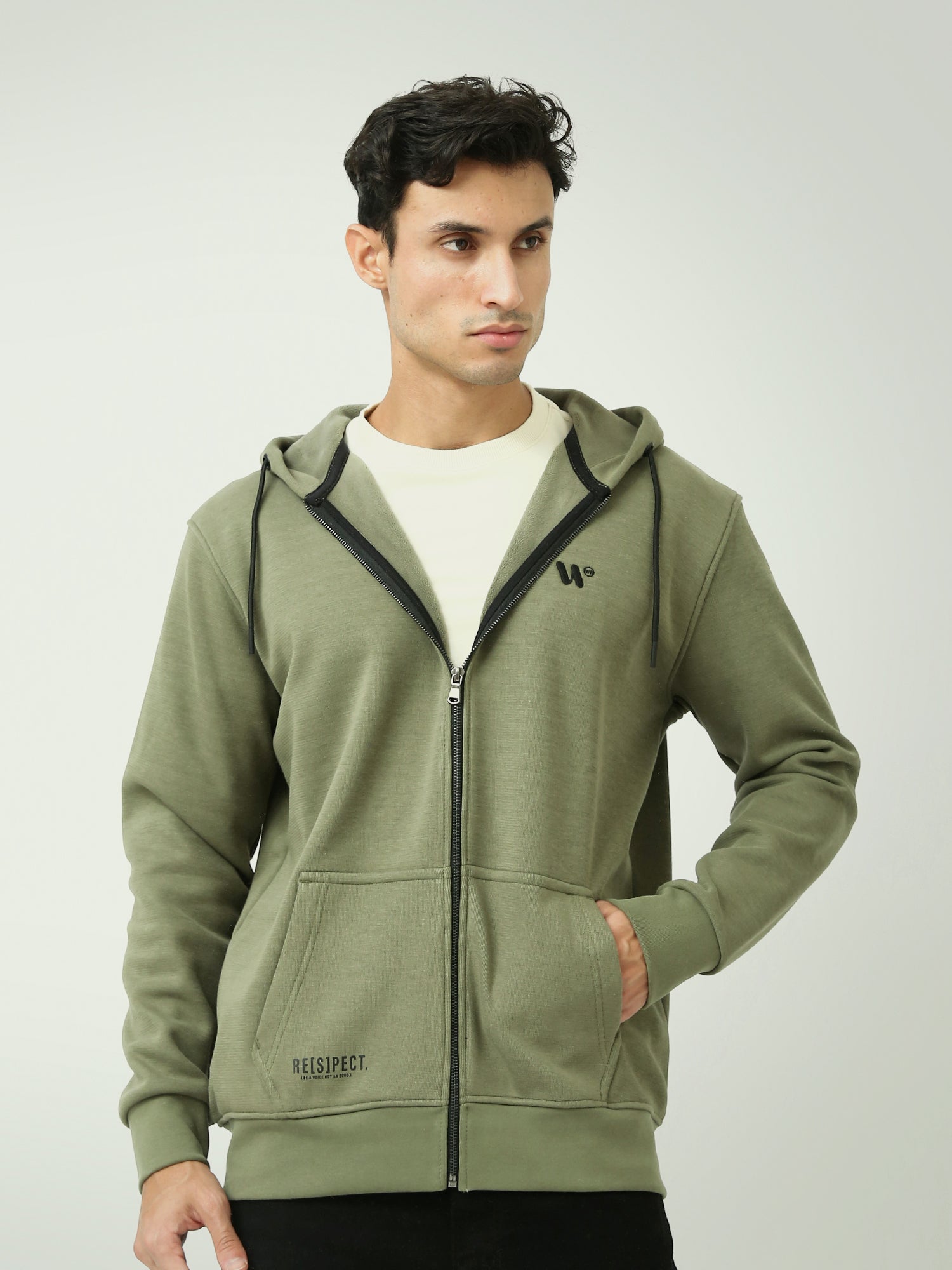 Sweat à Capuche Homme Vert Olive Zippé – Style Casual Urbain - SWS25WHNK26265TM1