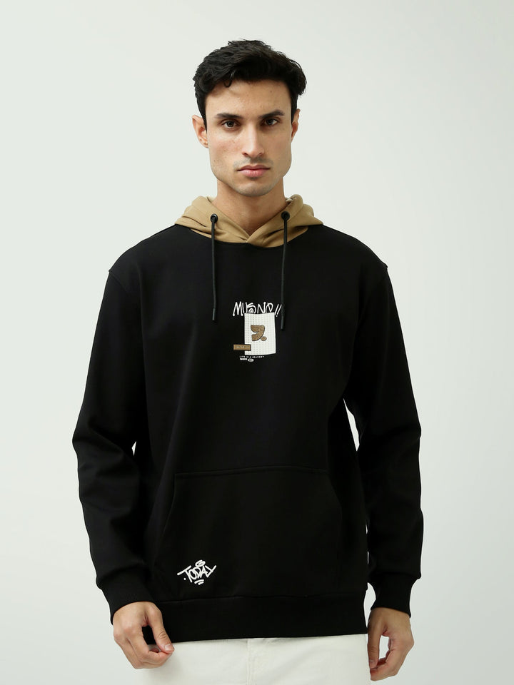 Sweat à Capuche Homme Bicolore avec Imprimé Graphique - SWS25WHNK26273TM1