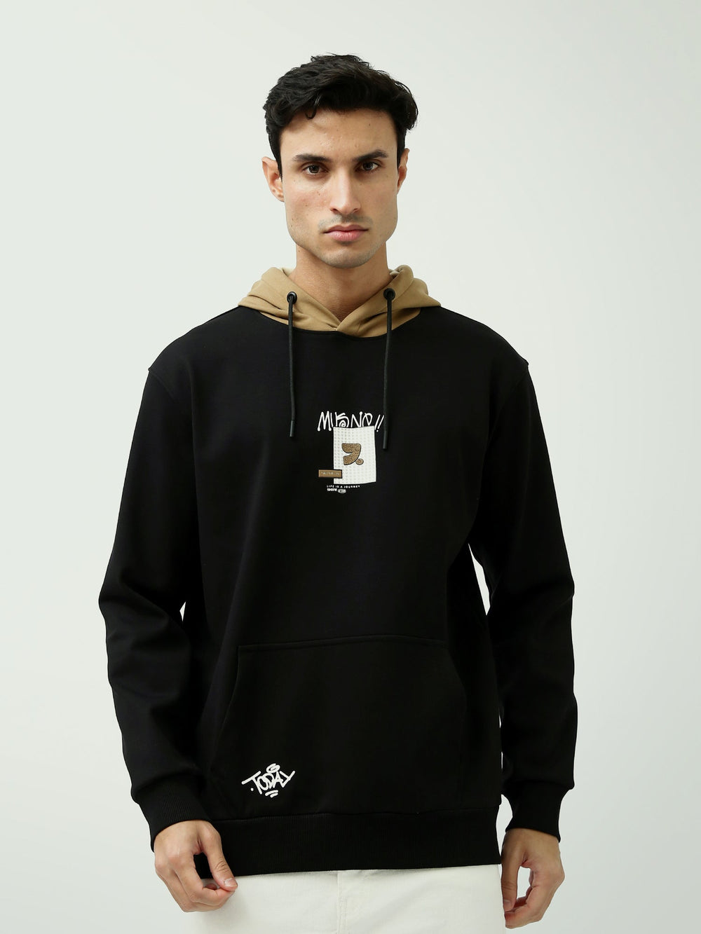 Sweat à Capuche Homme Bicolore avec Imprimé Graphique - SWS25WHNK26273TM1