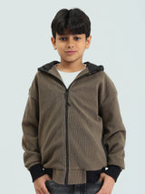 Sweat à capuche zippé garçon, texture relief, coloris olive avec détails noirs - SWS25WHNK26293TB1