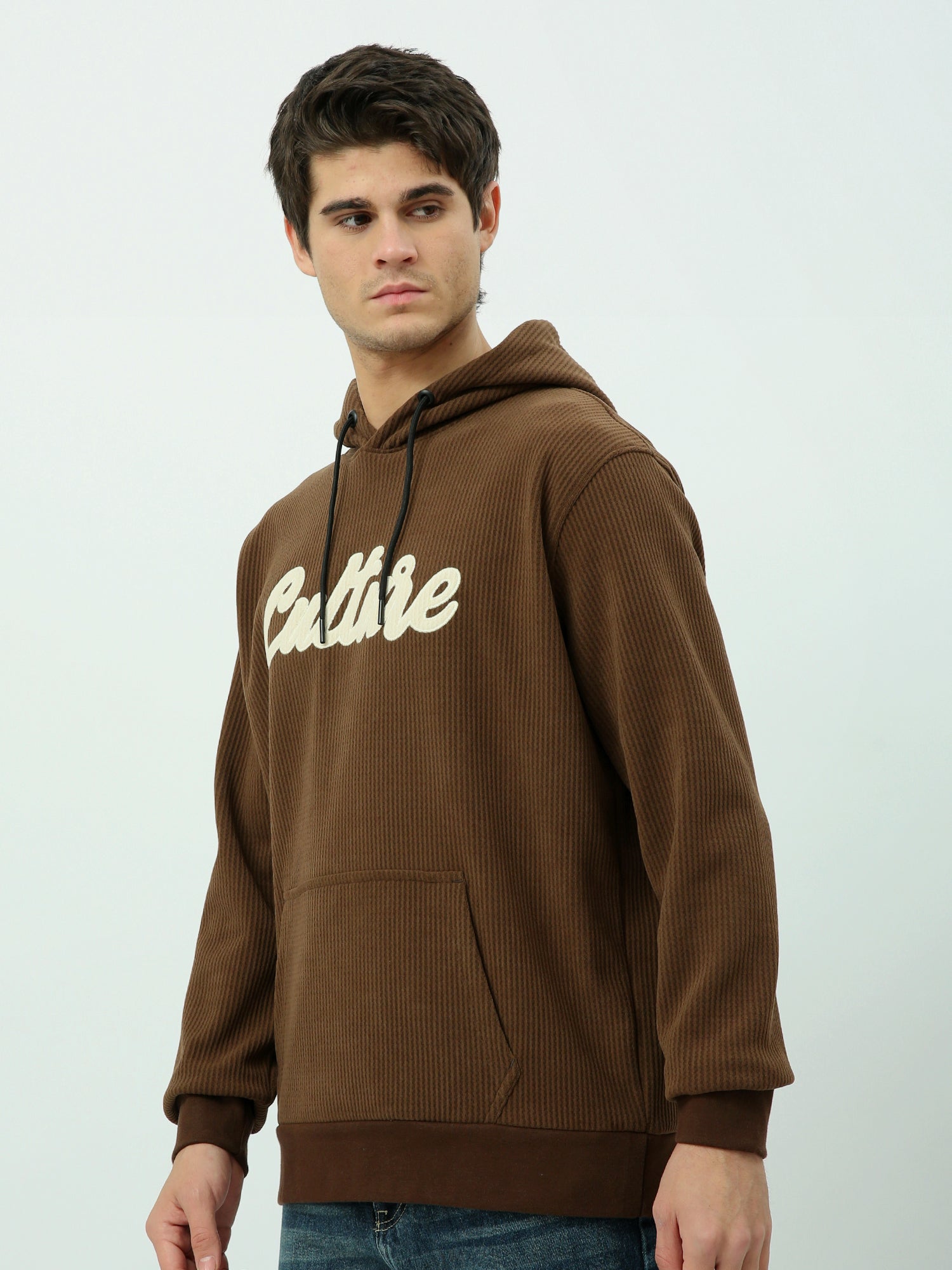 Sweat à capuche homme côtelé avec broderie – Style casual urbain - SWS25WHNK26294TM1