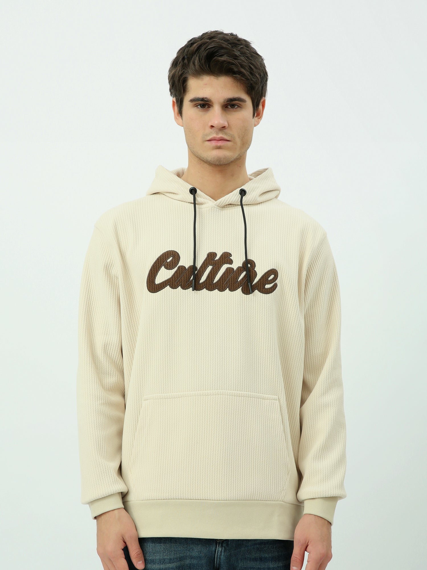 Sweat à capuche homme côtelé avec broderie – Style casual urbain - SWS25WHNK26294TM1