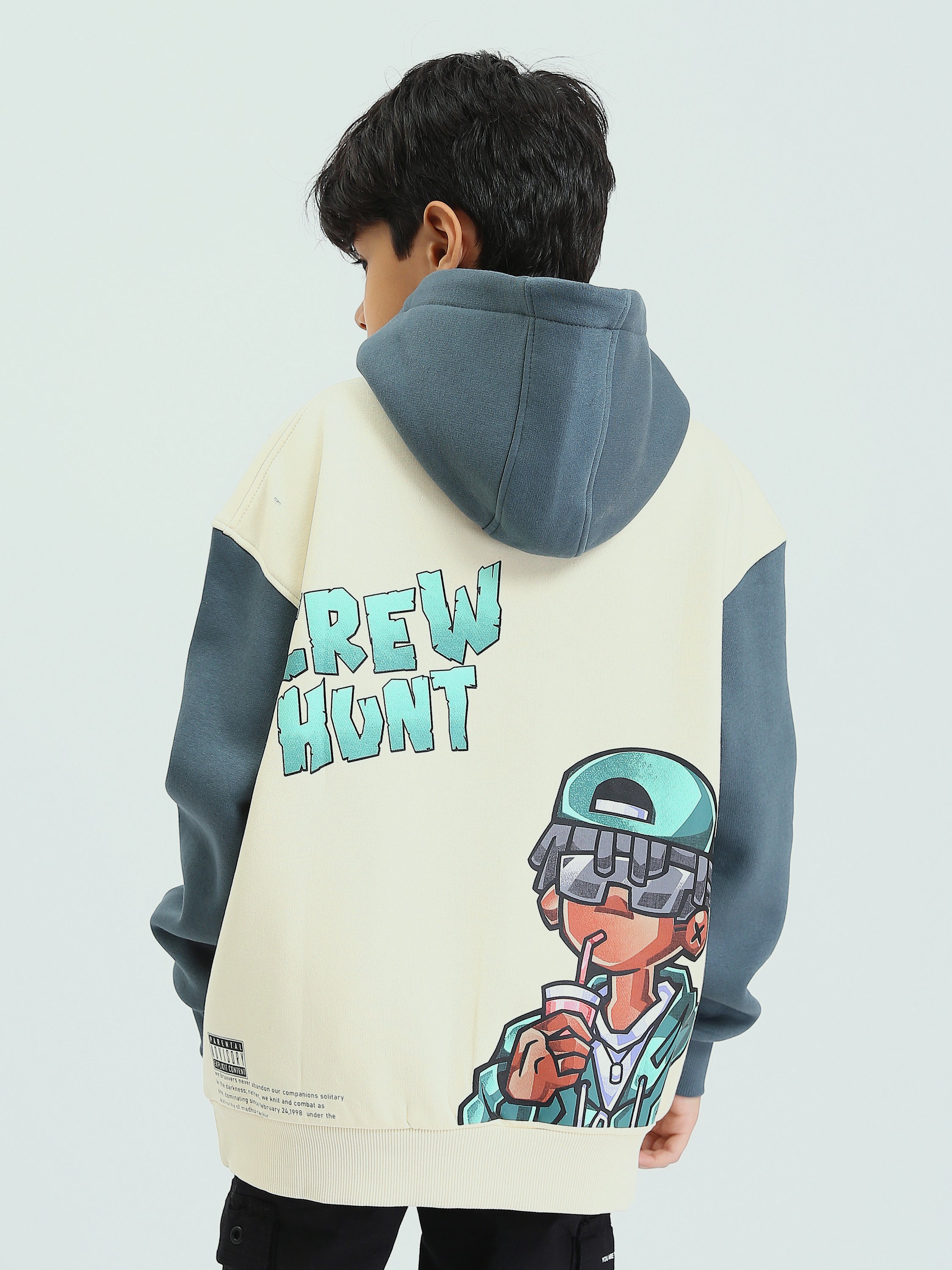 Sweat à capuche garçon bicolore avec poche kangourou – SWS25WHNK31527TB1