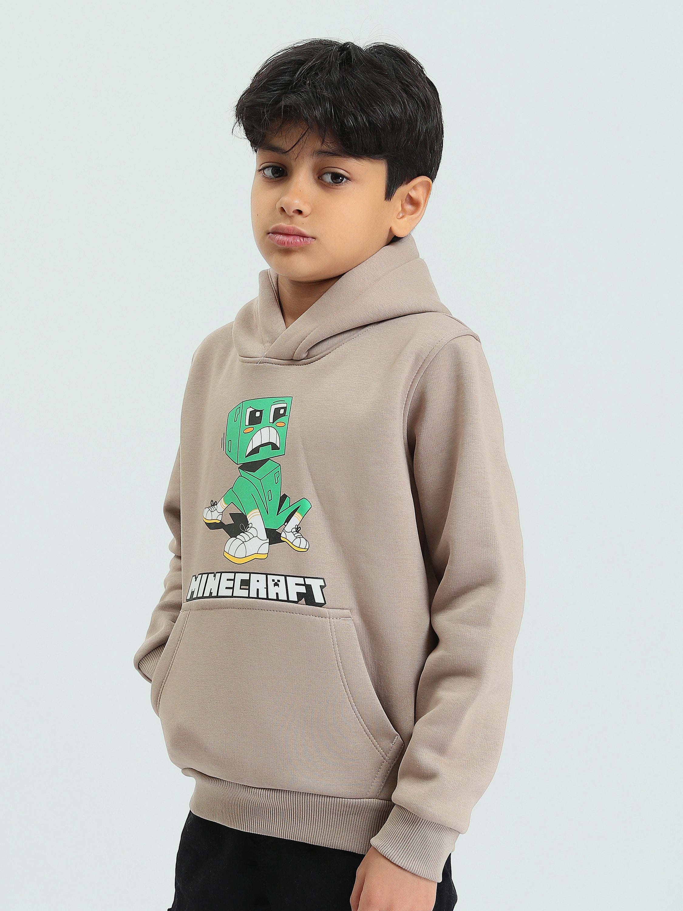 Sweat à capuche khaki garçon avec imprimé Minecraft – Style créatif et décontracté - SWS25WHNK31545TB1