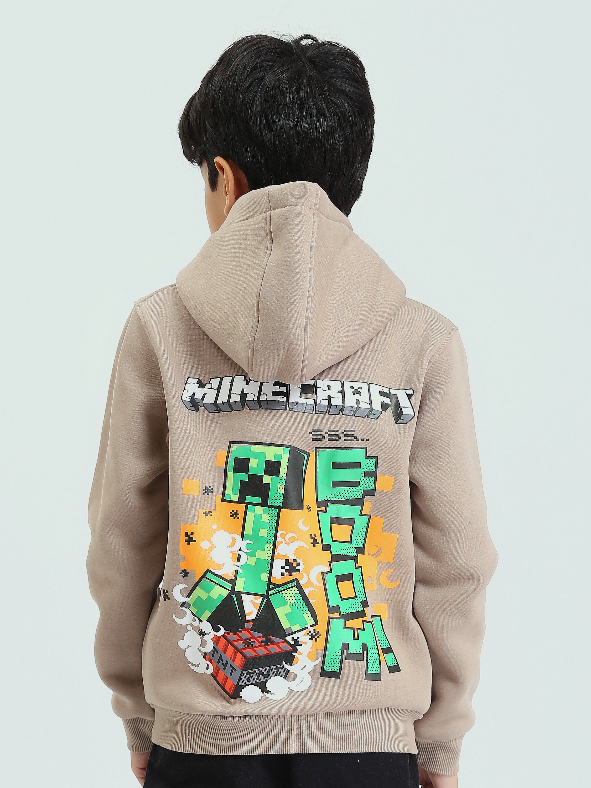 Sweat à capuche khaki garçon avec imprimé Minecraft – Style créatif et décontracté - SWS25WHNK31545TB1