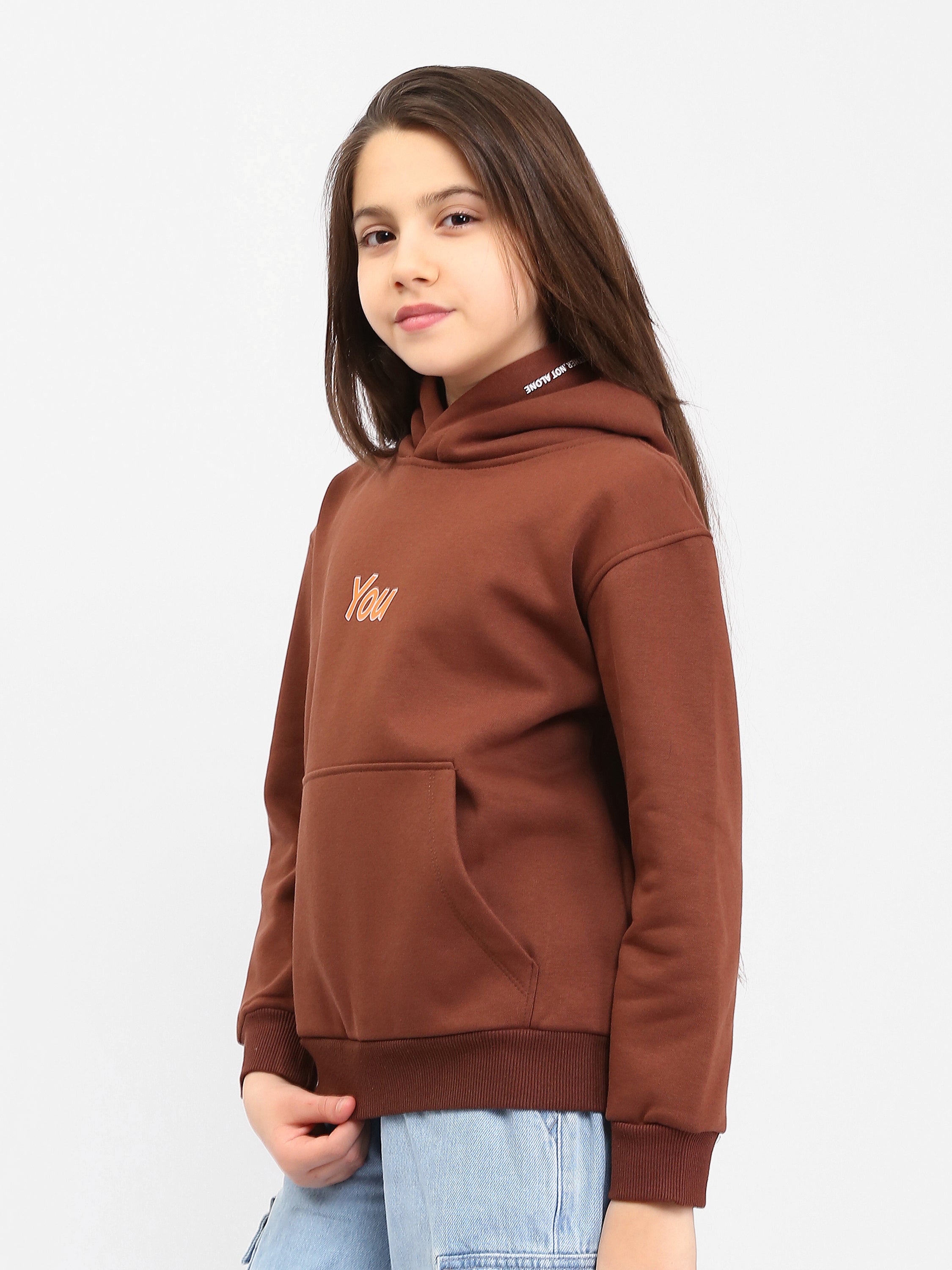 Sweat à capuche ado fille avec poche kangourou et imprimé You - SWS25WHNK71430MR1