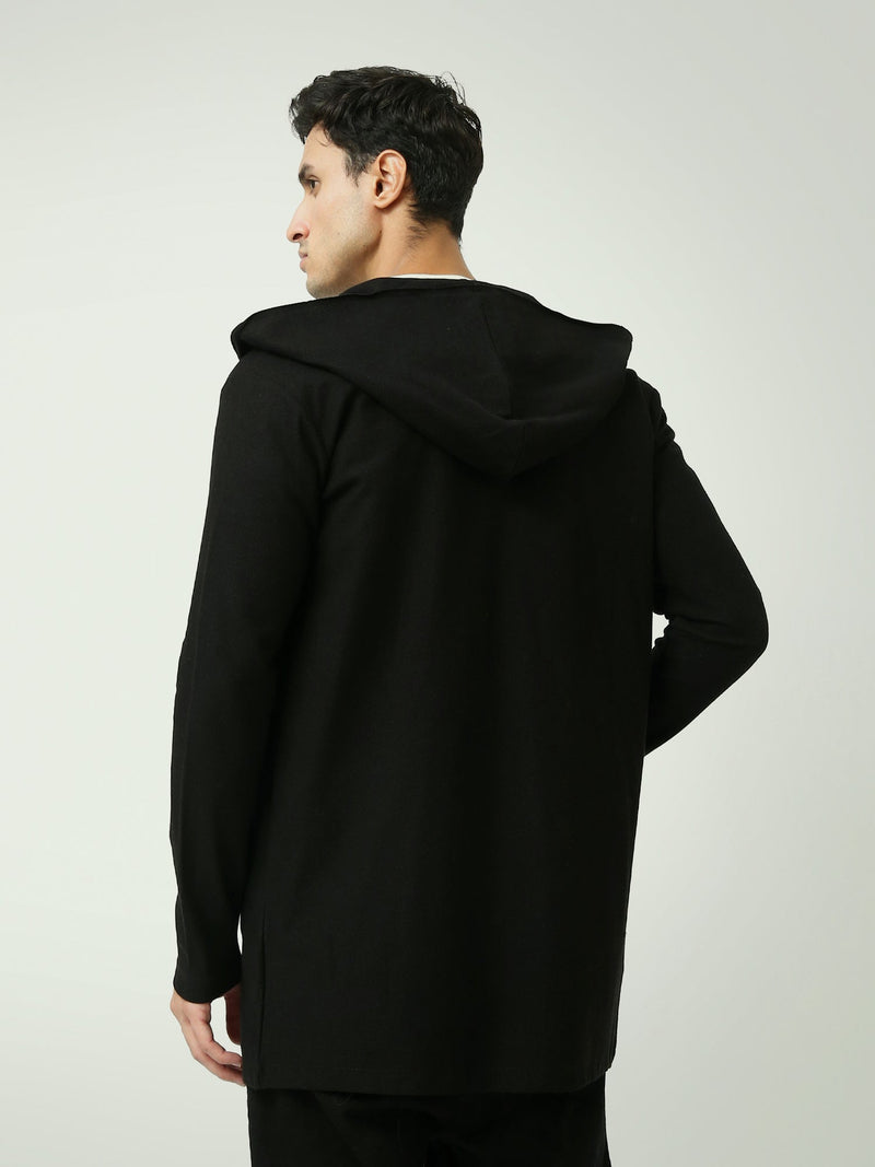 Cardigan Long Homme Noir à Capuche et Poches – Style Casual - SWS25WHPS26176TM1