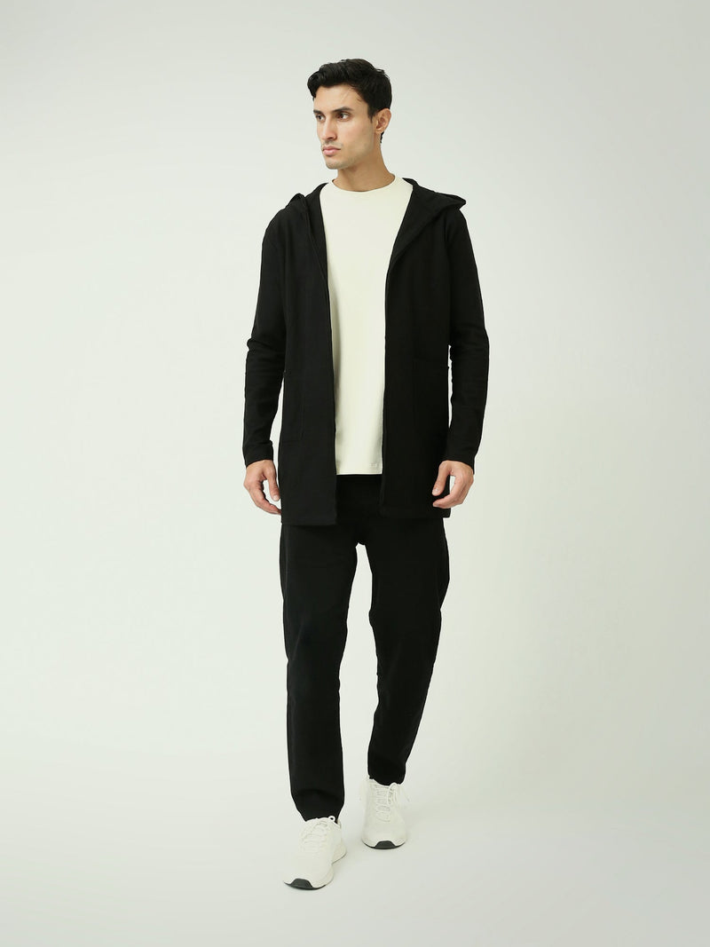 Cardigan Long Homme Noir à Capuche et Poches – Style Casual - SWS25WHPS26176TM1