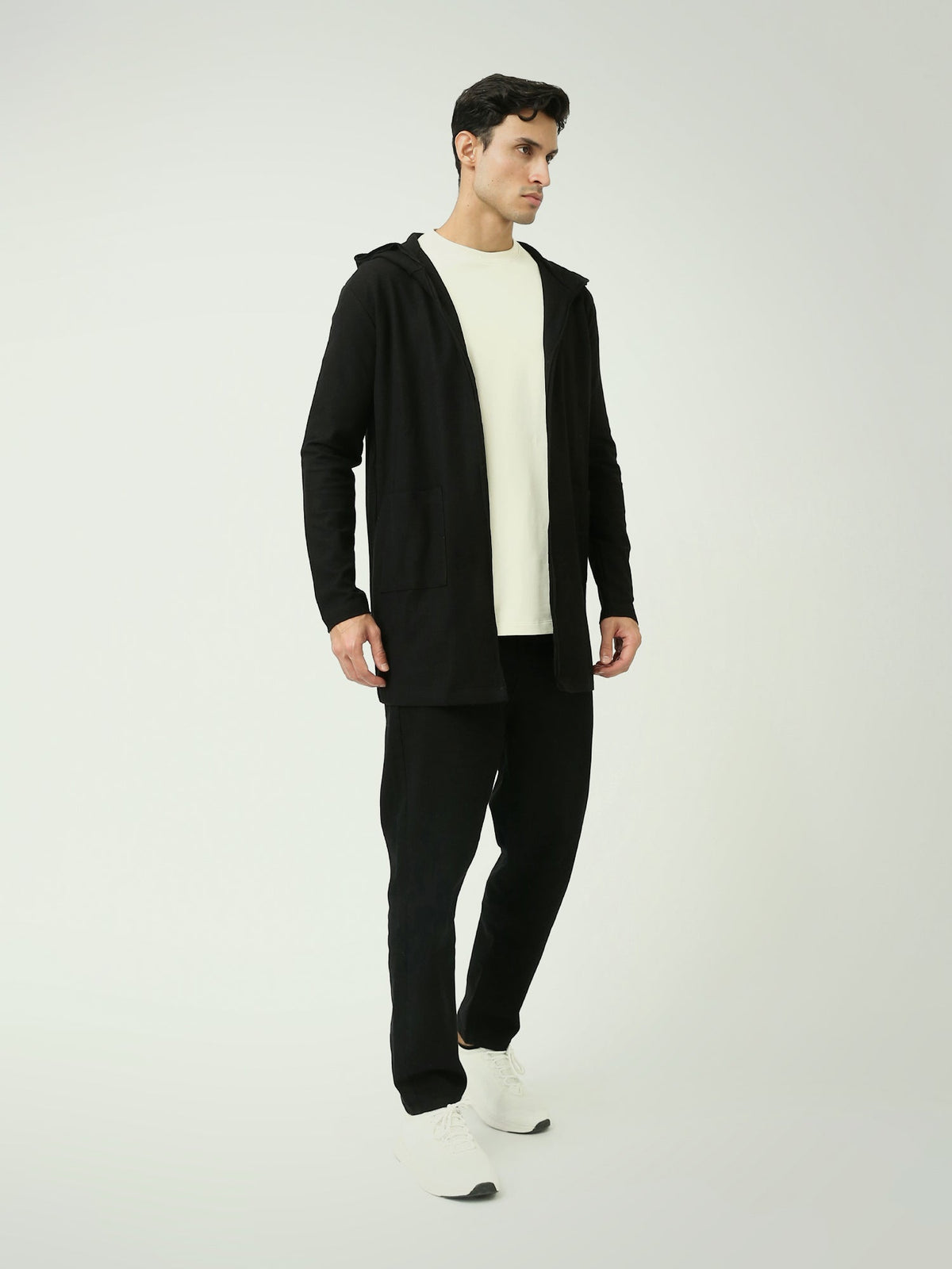 Cardigan Long Homme Noir à Capuche et Poches – Style Casual - SWS25WHPS26176TM1
