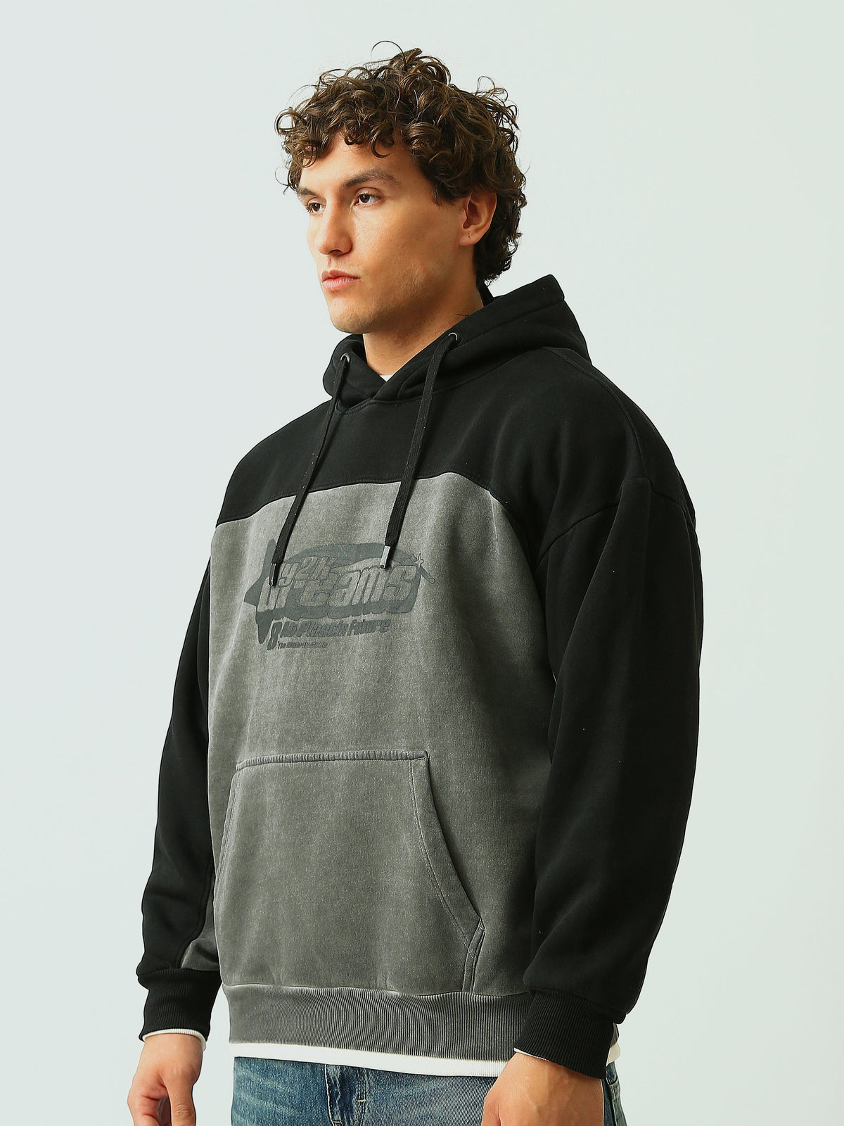 Sweat à Capuche Homme Bicolore Oversize avec Imprimé – Style Streetwear - SWS26WHCK26550TM1