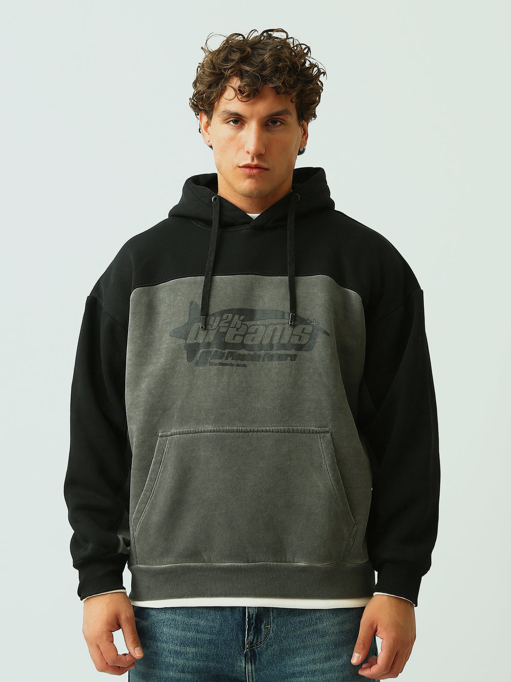 Sweat à Capuche Homme Bicolore Oversize avec Imprimé – Style Streetwear - SWS26WHCK26550TM1